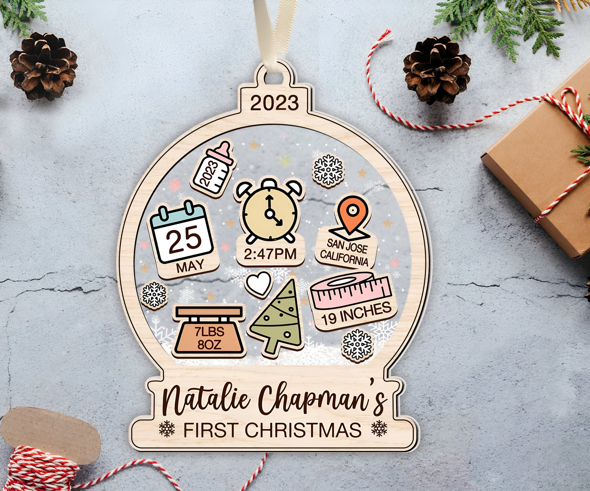 Baby Birth Stats Christmas Ornament, Custom Baby's First Christmas Ornament, Baby Shaker Ornament, Christmas 4D Ornament, Baby Keepsake ORHA24