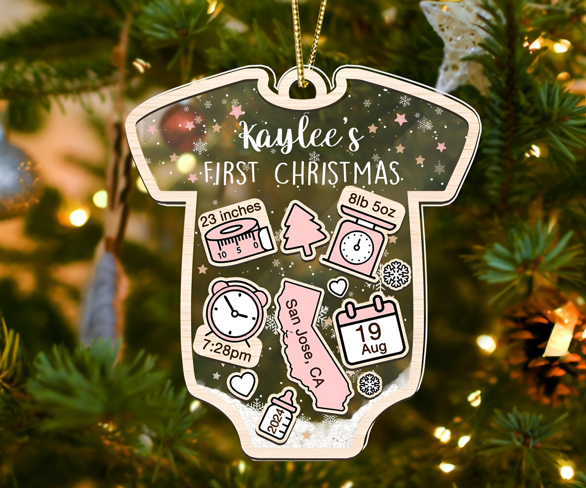 Baby's First Christmas Ornament 2024, Personalized Baby 1st Christmas Ornament, Custom New Baby Gift, 4D Shake Babies Ornament, Baby Shower ORHA24