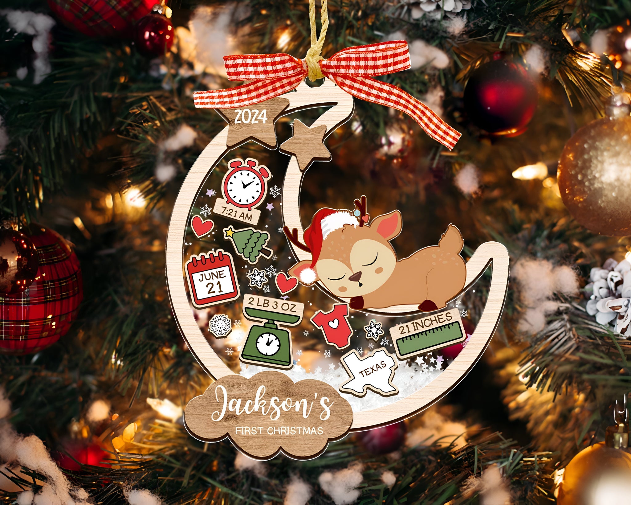 Babys First Christmas Ornament 2024, Personalized Baby 1st Christmas 4D Shaker Ornament, Custom New Baby Gift, Baby Shower Gift for Boy Girl ORHA24