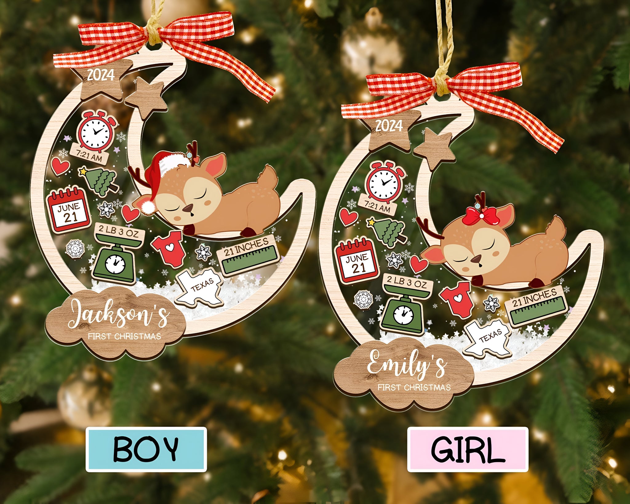 Babys First Christmas Ornament 2024, Personalized Baby 1st Christmas 4D Shaker Ornament, Custom New Baby Gift, Baby Shower Gift for Boy Girl ORHA24