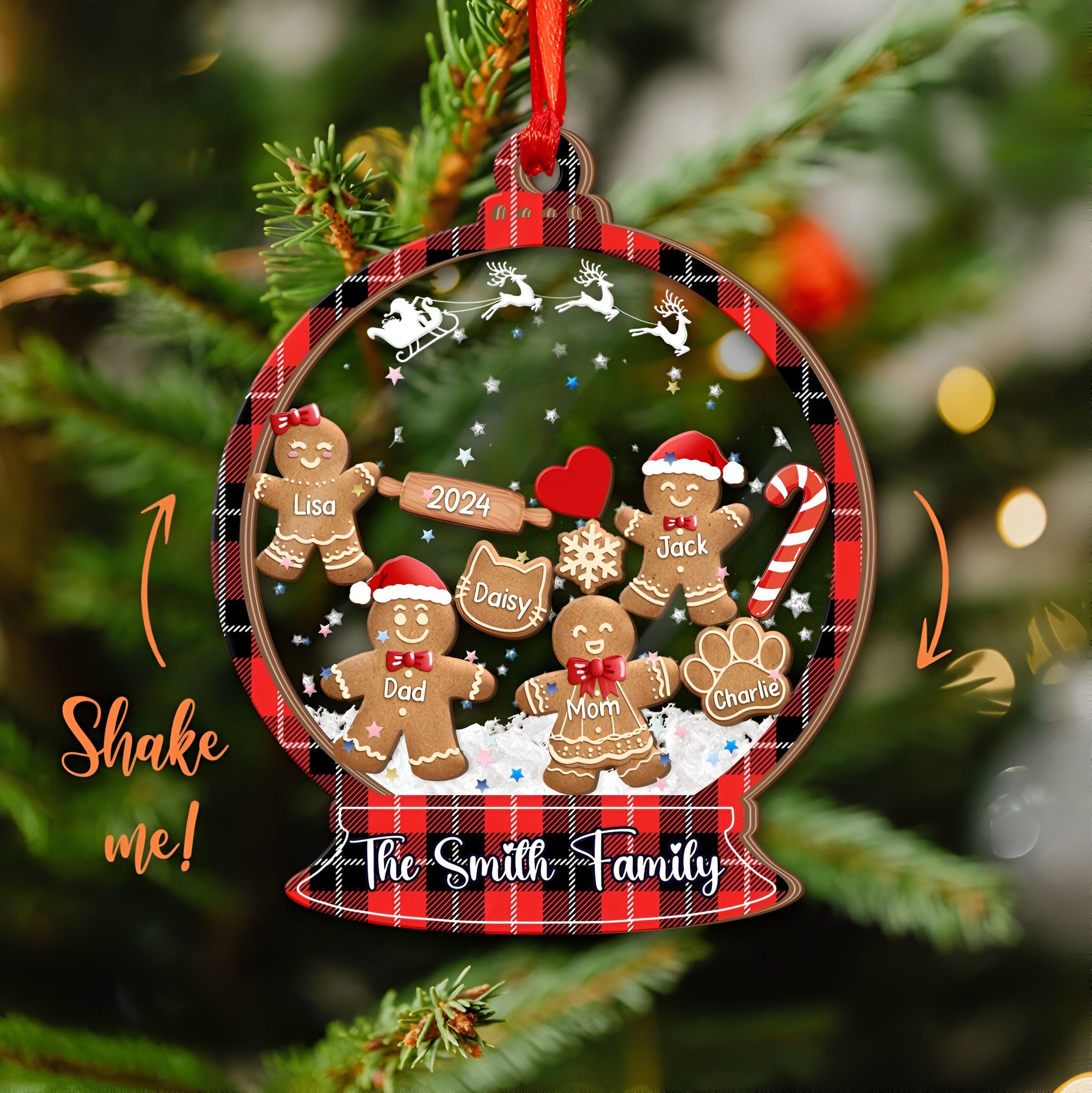 Gingerbread Family With Dog & Cat - Personalized 4D Shaker Ornament - Christmas Gift For Family ORN2809