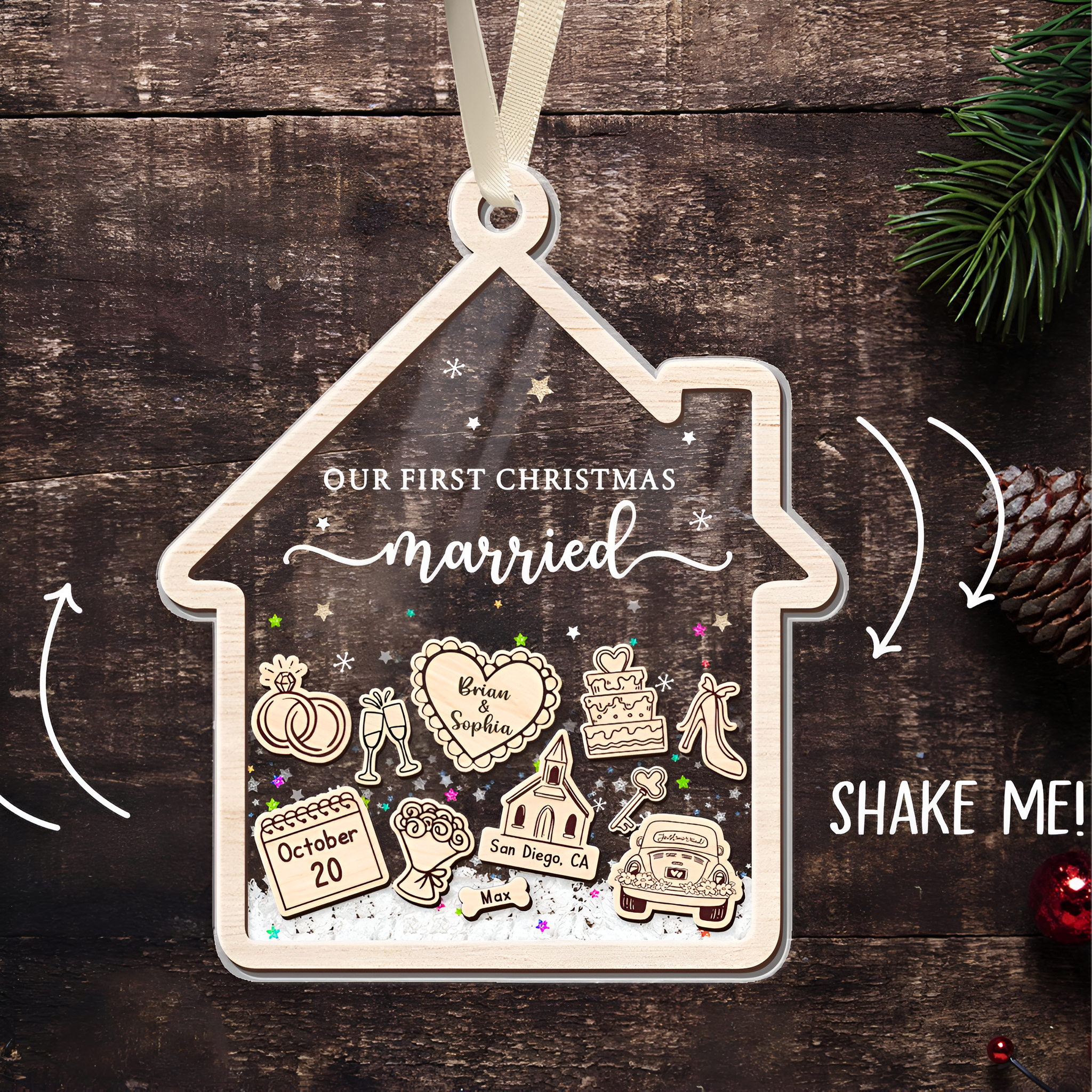 Our First Christmas Married - Personalized 4D Shaker Ornament - Christmas Gift For Couple ORN2809