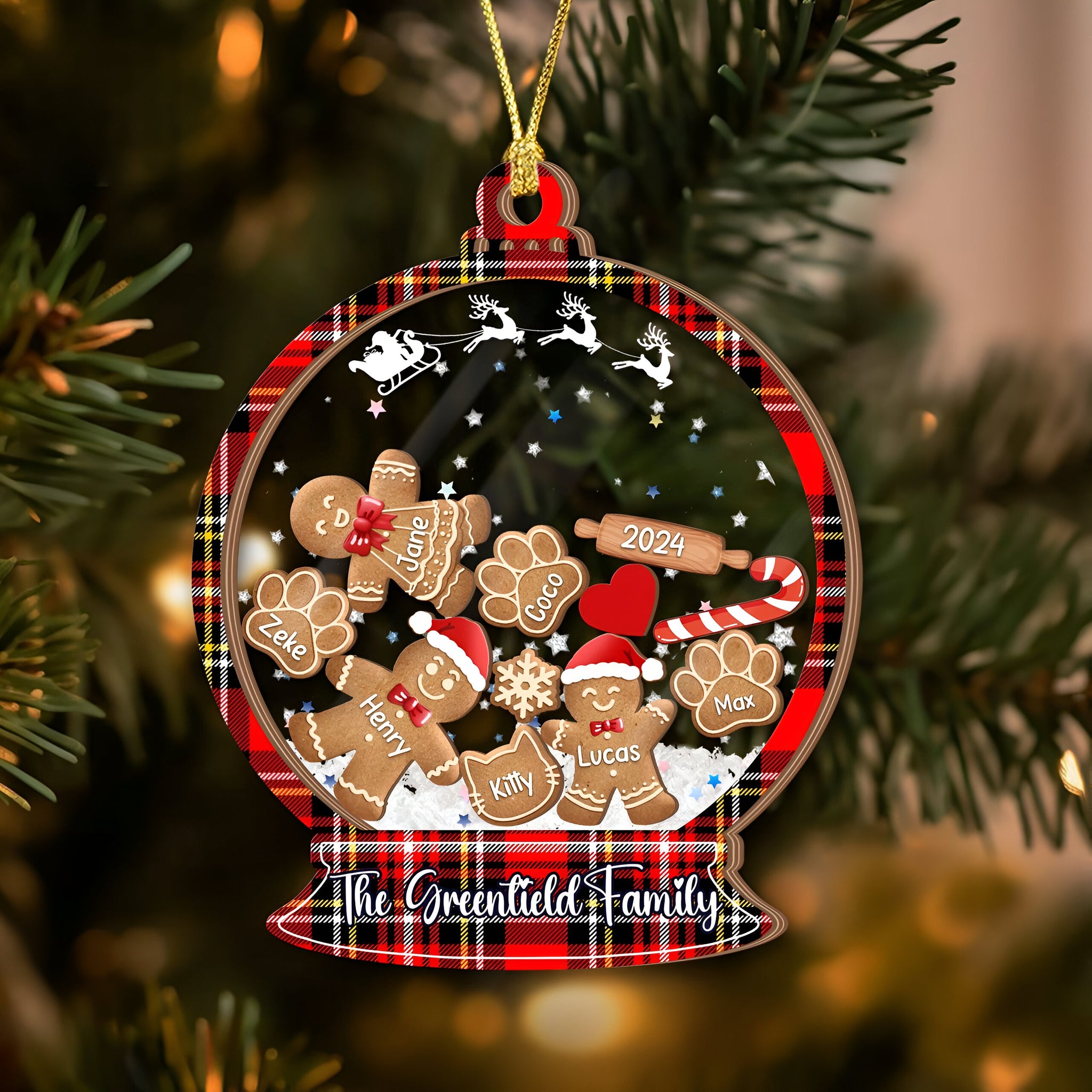 Gingerbread Family With Dog & Cat - Personalized 4D Shaker Ornament - Christmas Gift For Family ORN2809