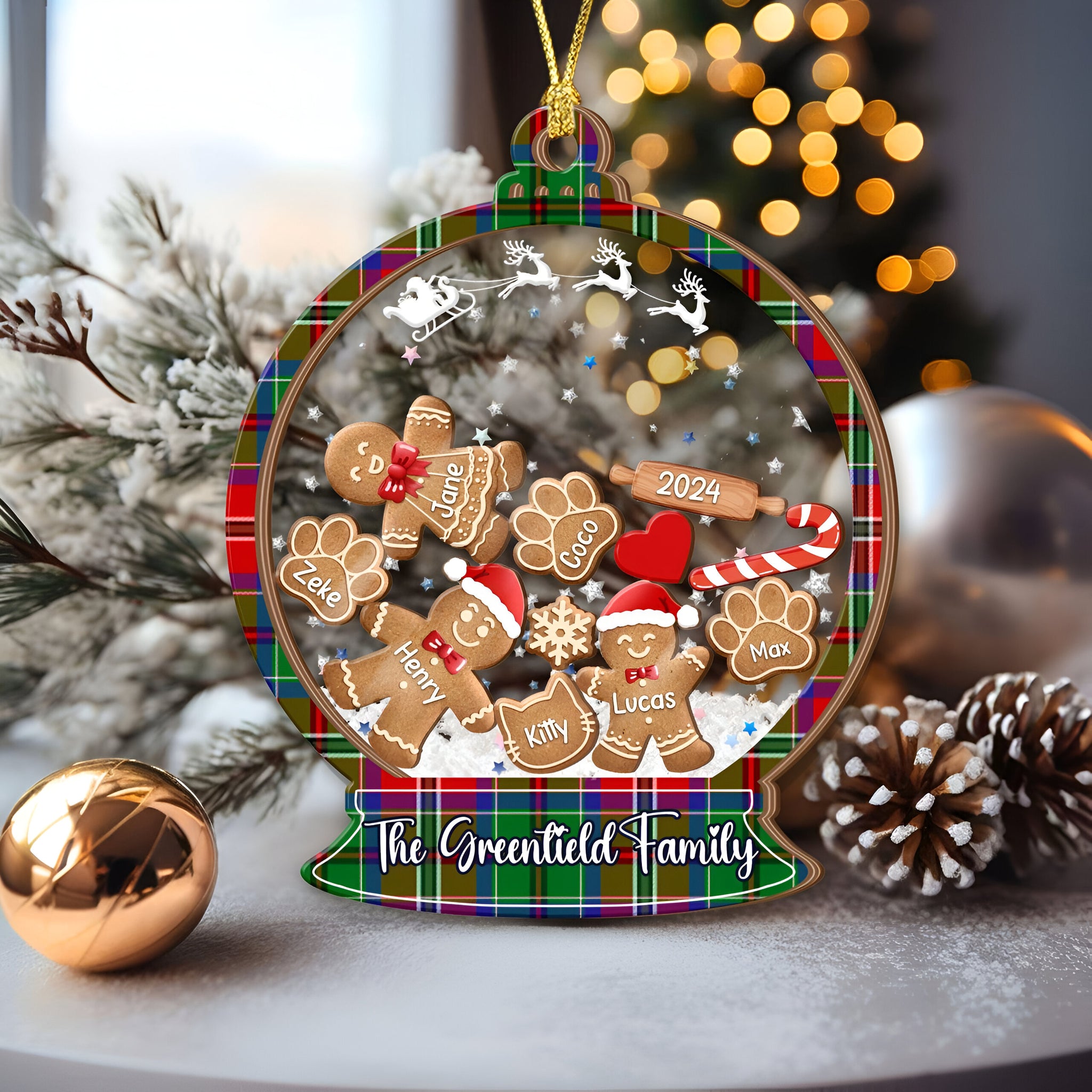 Gingerbread Family With Dog & Cat - Personalized 4D Shaker Ornament - Christmas Gift For Family ORN2809