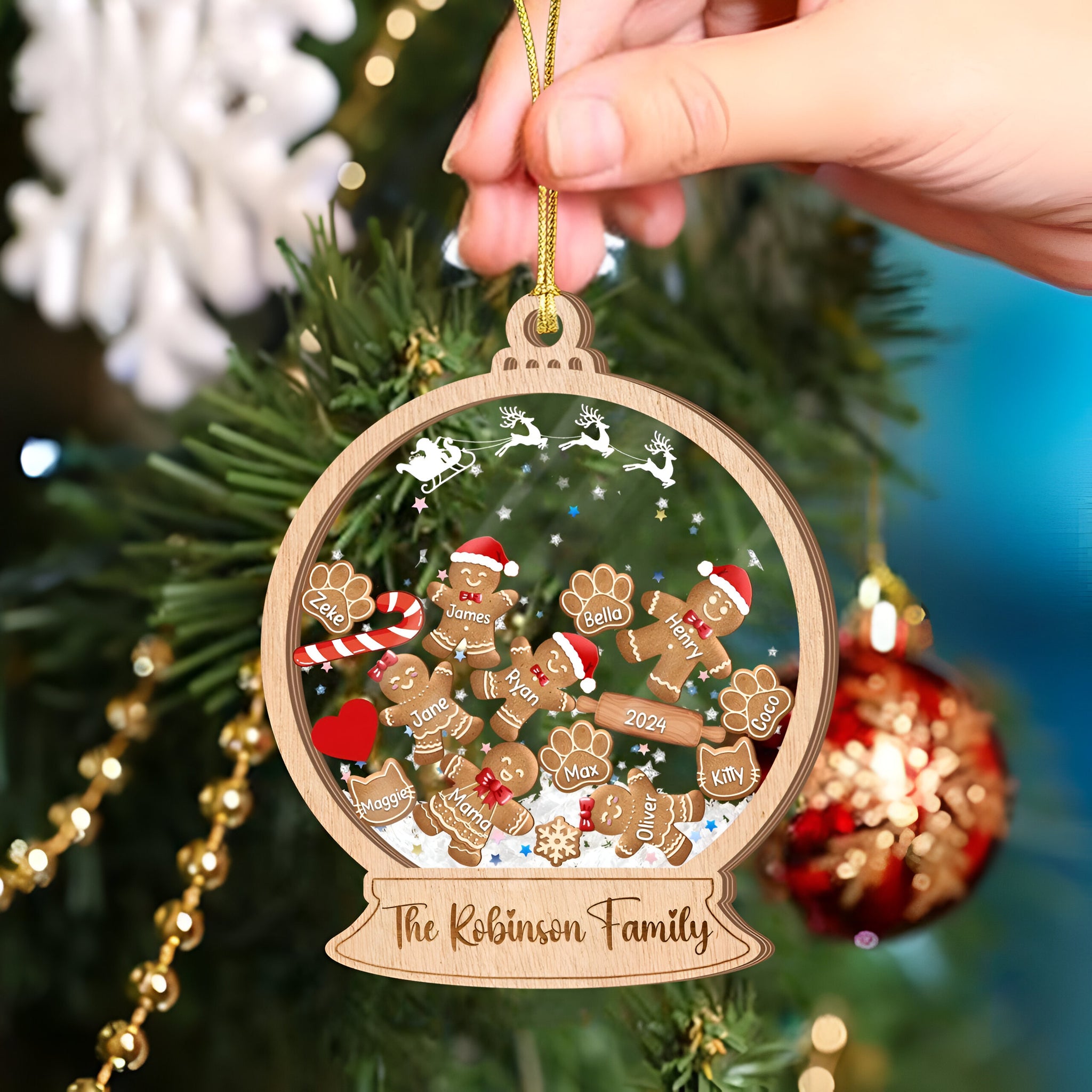 Gingerbread Family With Dog & Cat - Personalized 4D Shaker Ornament - Christmas Gift For Family ORN2809