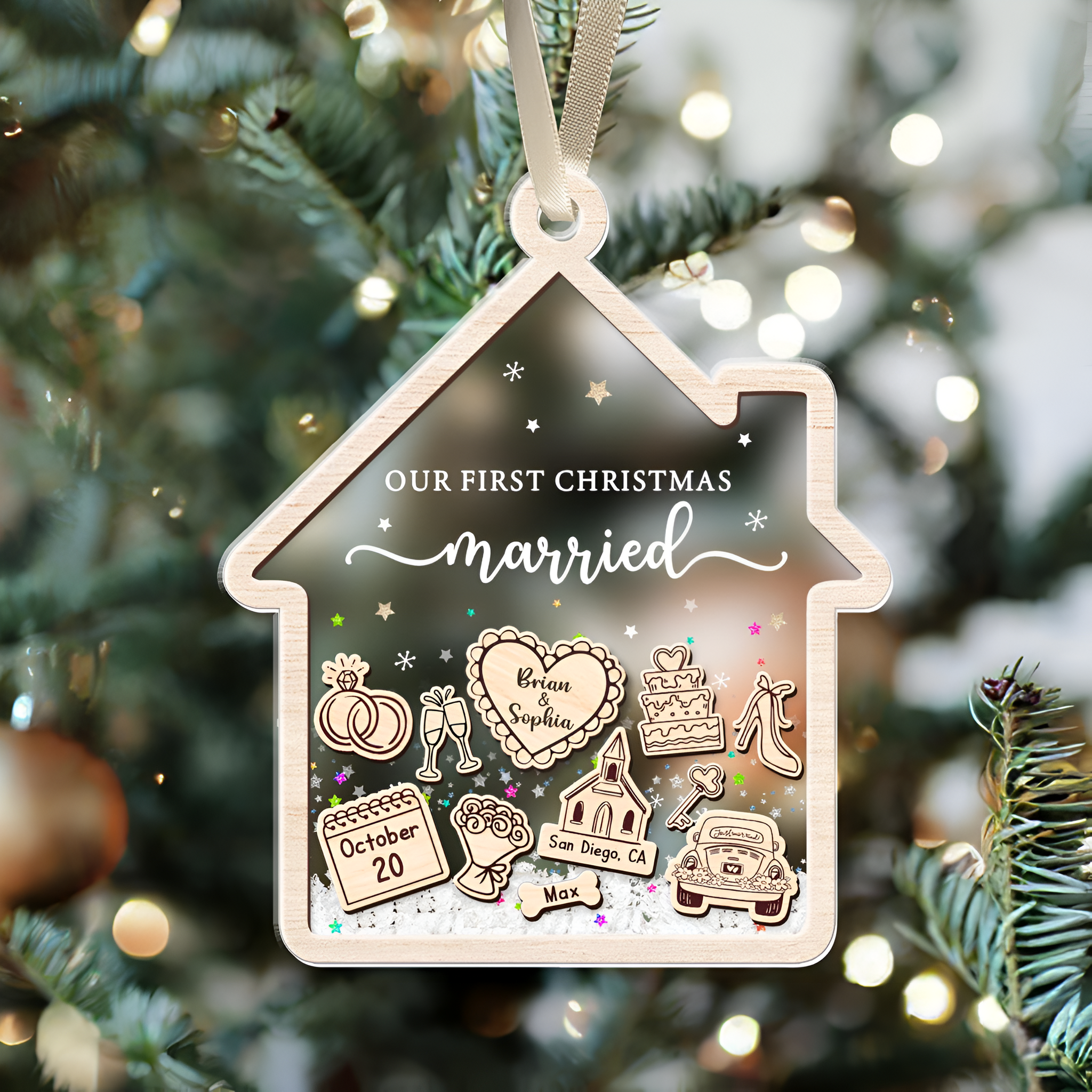 Our First Christmas Married - Personalized 4D Shaker Ornament - Christmas Gift For Couple ORN2809