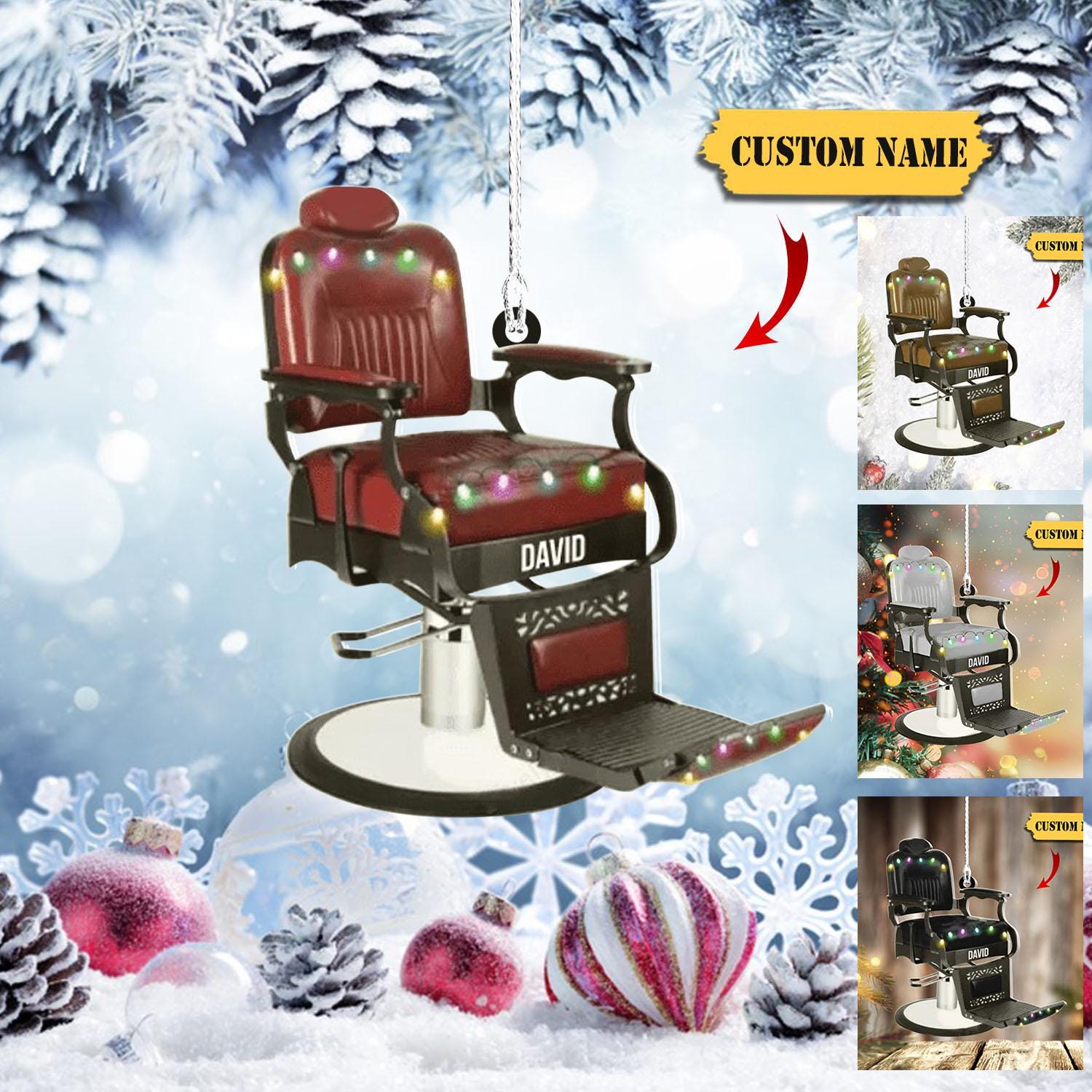 Barber Chair Personalized Christmas Ornament 2D, For Baber Shop Owner Gift, Barber Chair With Christmas Light, Gift For Christma HAOR0711