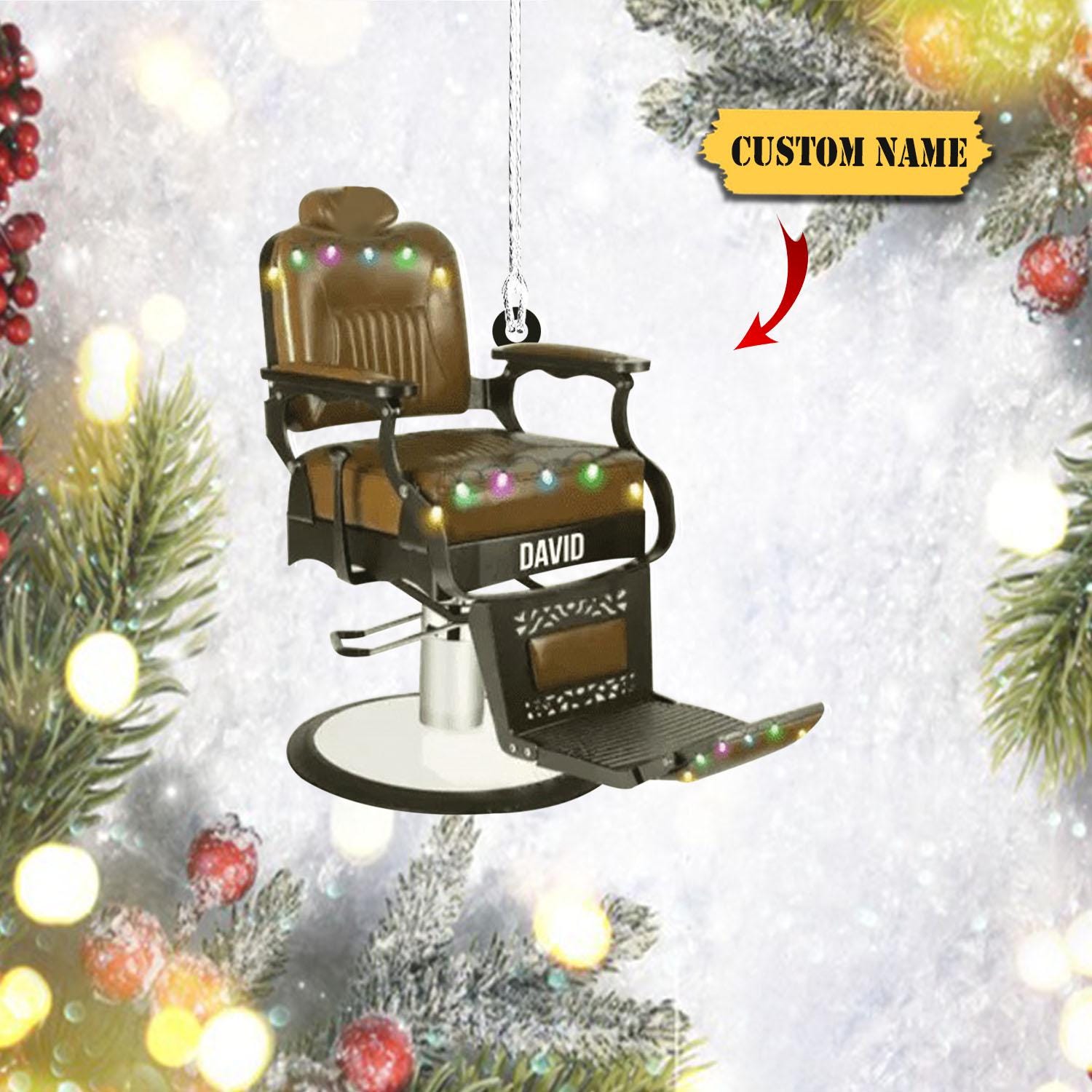 Barber Chair Personalized Christmas Ornament 2D, For Baber Shop Owner Gift, Barber Chair With Christmas Light, Gift For Christma HAOR0711