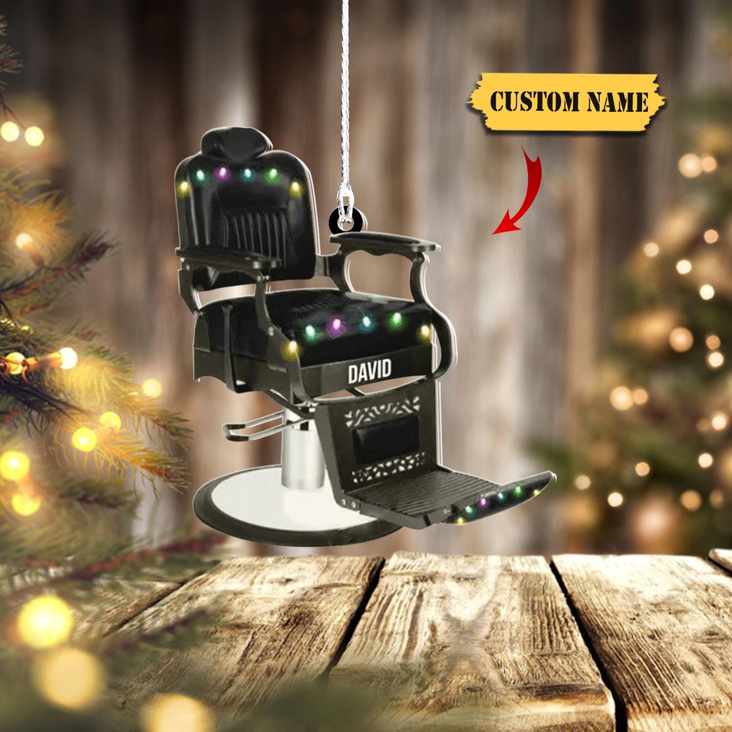 Barber Chair Personalized Christmas Ornament 2D, For Baber Shop Owner Gift, Barber Chair With Christmas Light, Gift For Christma HAOR0711