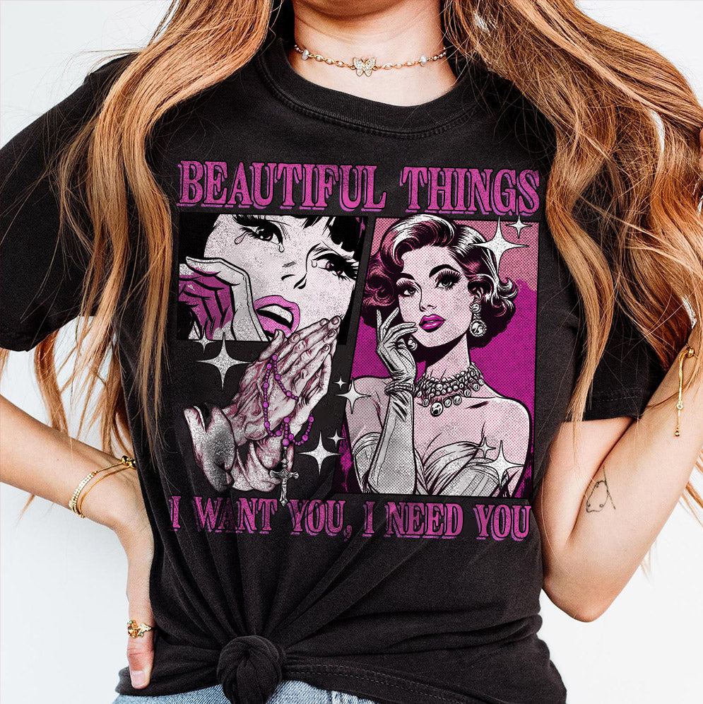 Beautiful Things Shirt, I Want You, Vintage Girl Aesthetic, Fireworks and Rollerblades Music