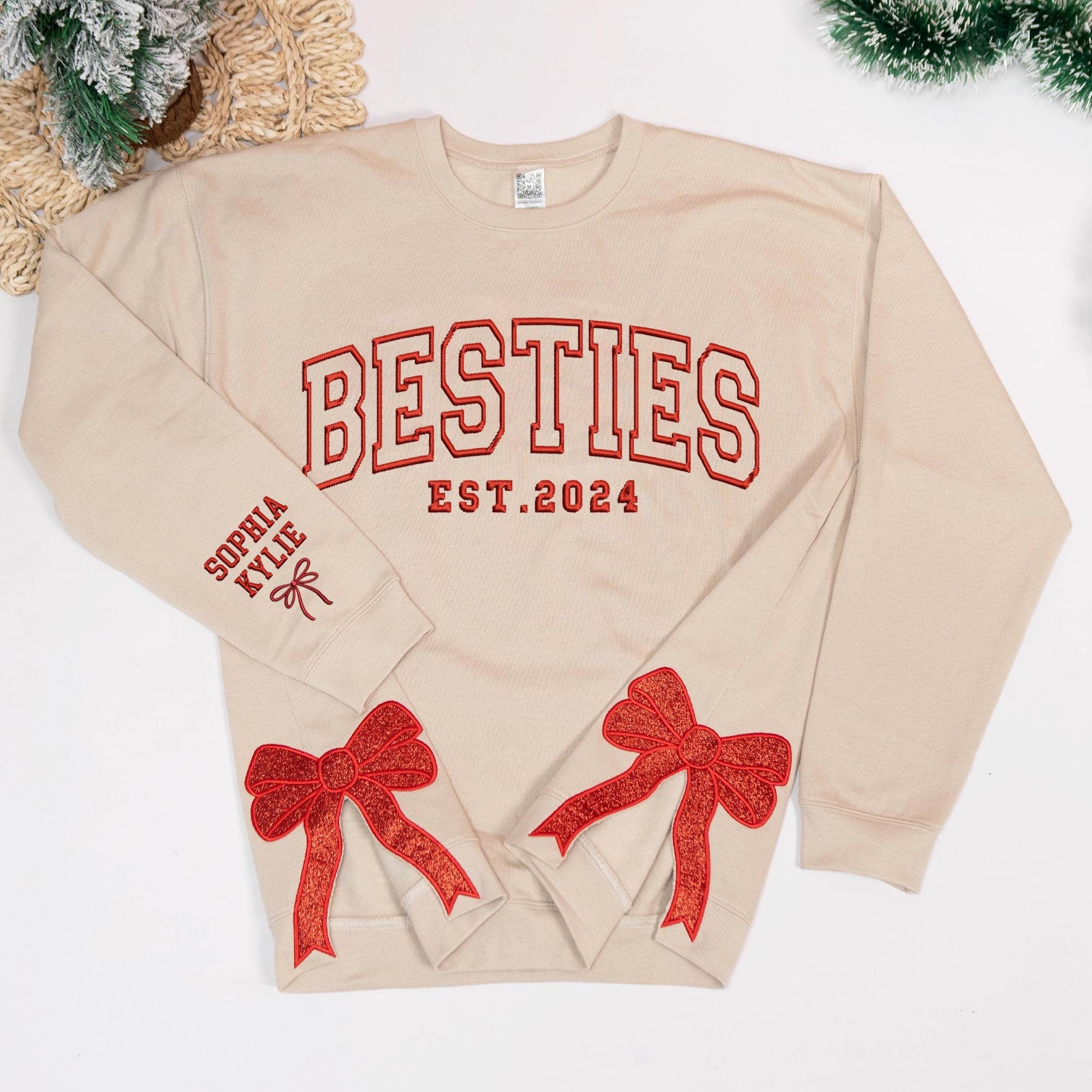 Besties Side Bow Cut-Out Sweatshirt With Glitter, Trendy Coquette Bow, Gifts for Best Friends, Besties, BFFs, Work Besties, Sisters ESIBOW