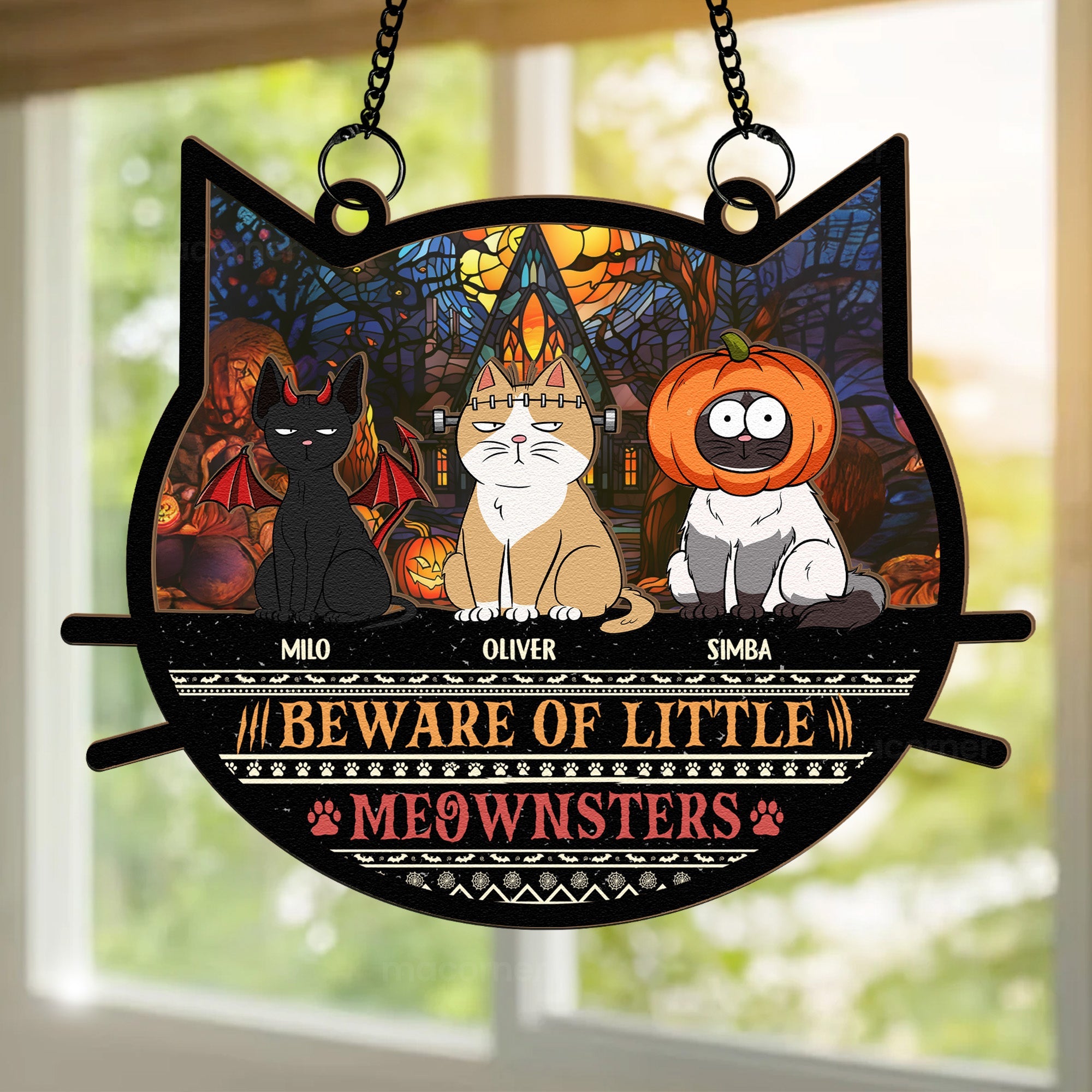 Beware Of Little Meownsters Halloween - Personalized Window Hanging Suncatcher Ornament  ORHA2208