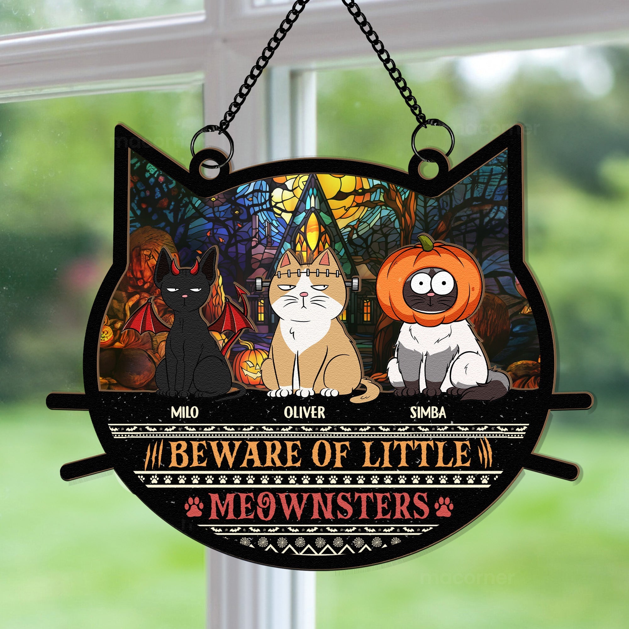 Beware Of Little Meownsters Halloween - Personalized Window Hanging Suncatcher Ornament  ORHA2208