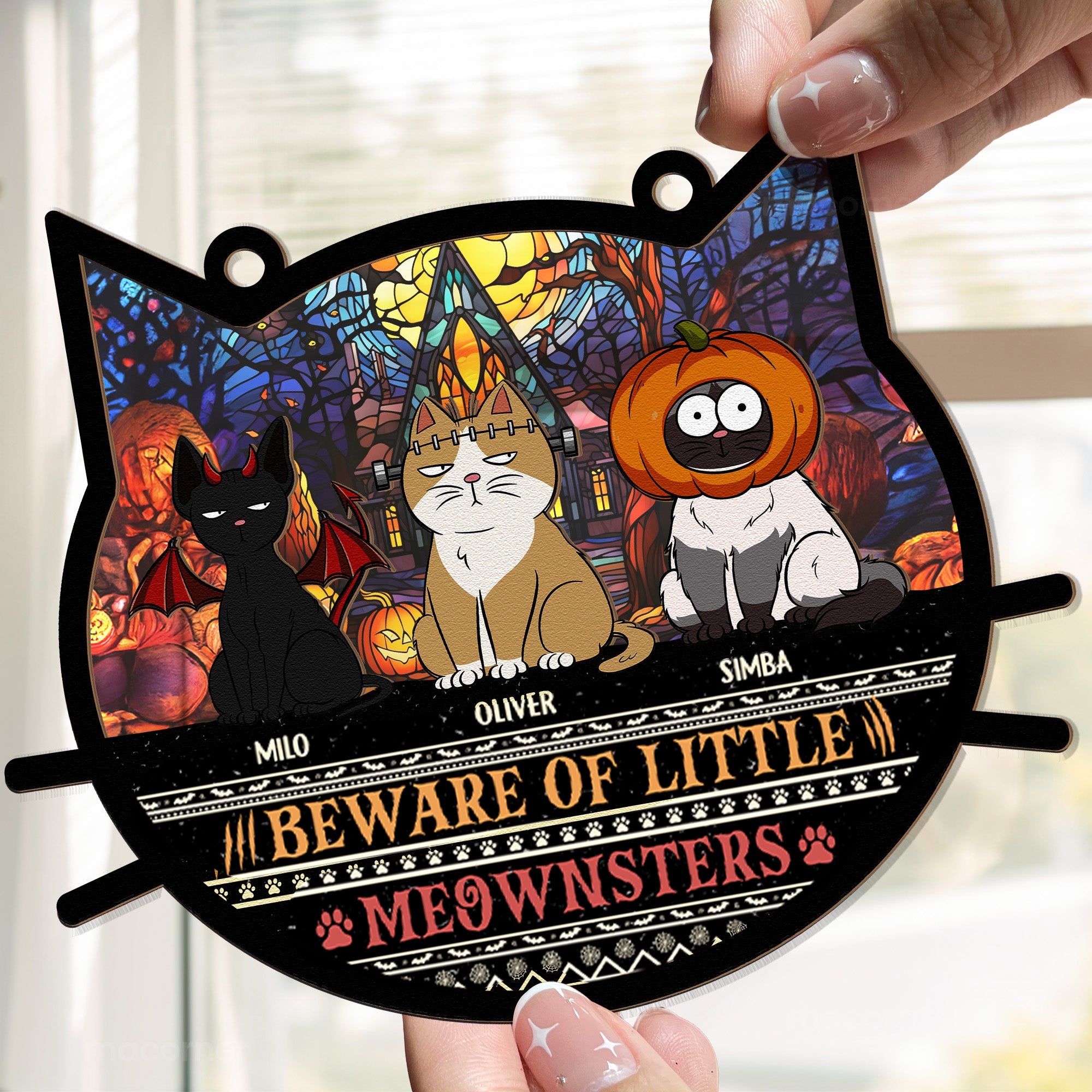 Beware Of Little Meownsters Halloween - Personalized Window Hanging Suncatcher Ornament  ORHA2208