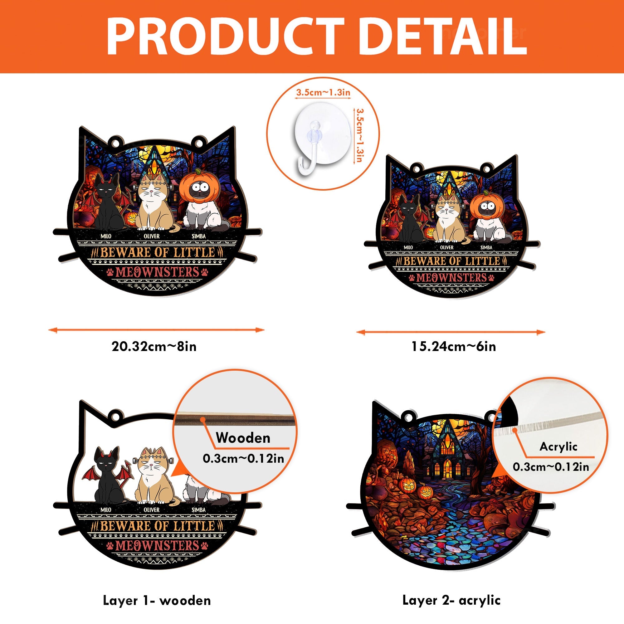 Beware Of Little Meownsters Halloween - Personalized Window Hanging Suncatcher Ornament  ORHA2208