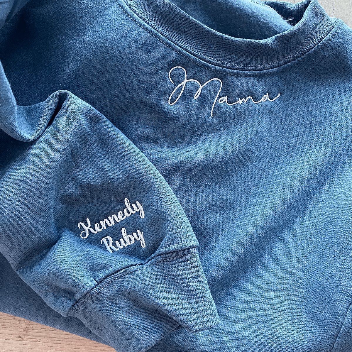 Mama Embroidered Sweatshirt, Custom Momma Sweatshirt Hoodie With Kids Names, Heart On Sleeve em4