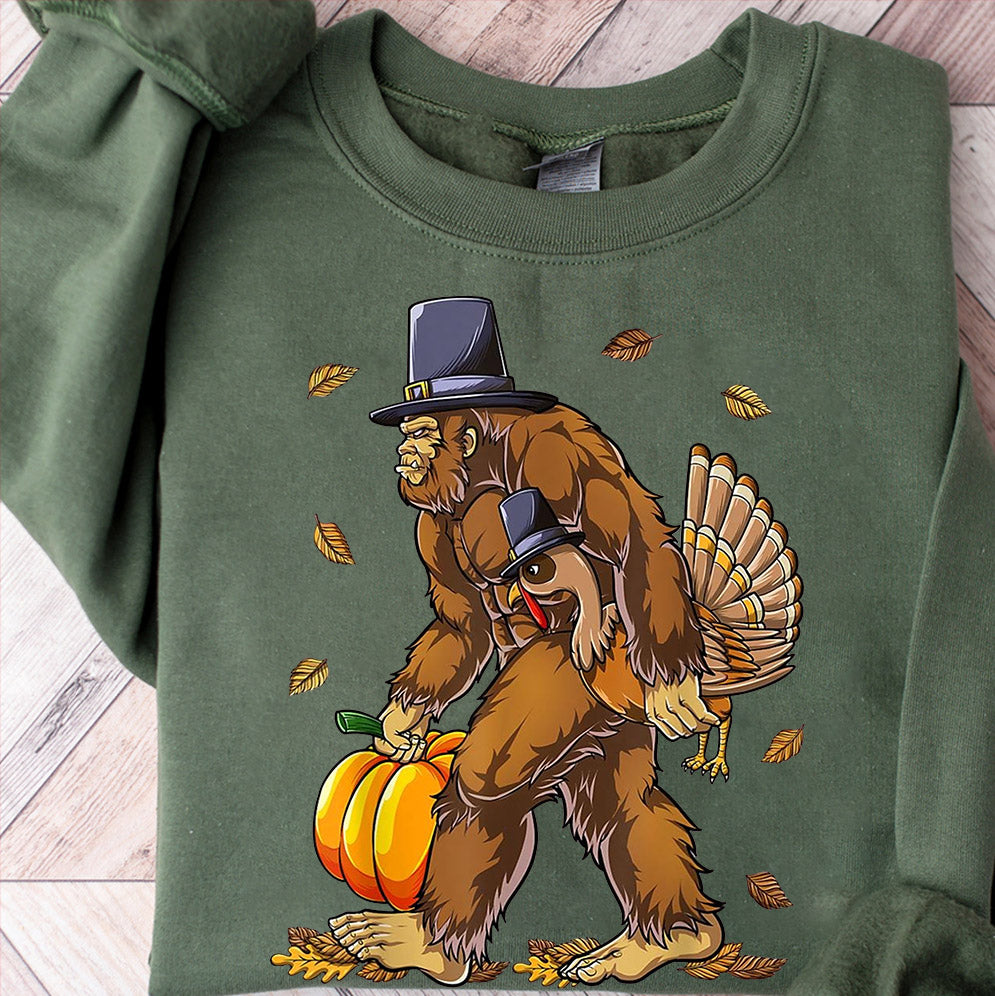 Bigfoot Turkey Pumpkin Thanksgiving Sasquatch Sweatshirt, Thanksgiving Turkey Shirt, Happy Thanksgiving Day Gift, Thanksgiving Matching Tee