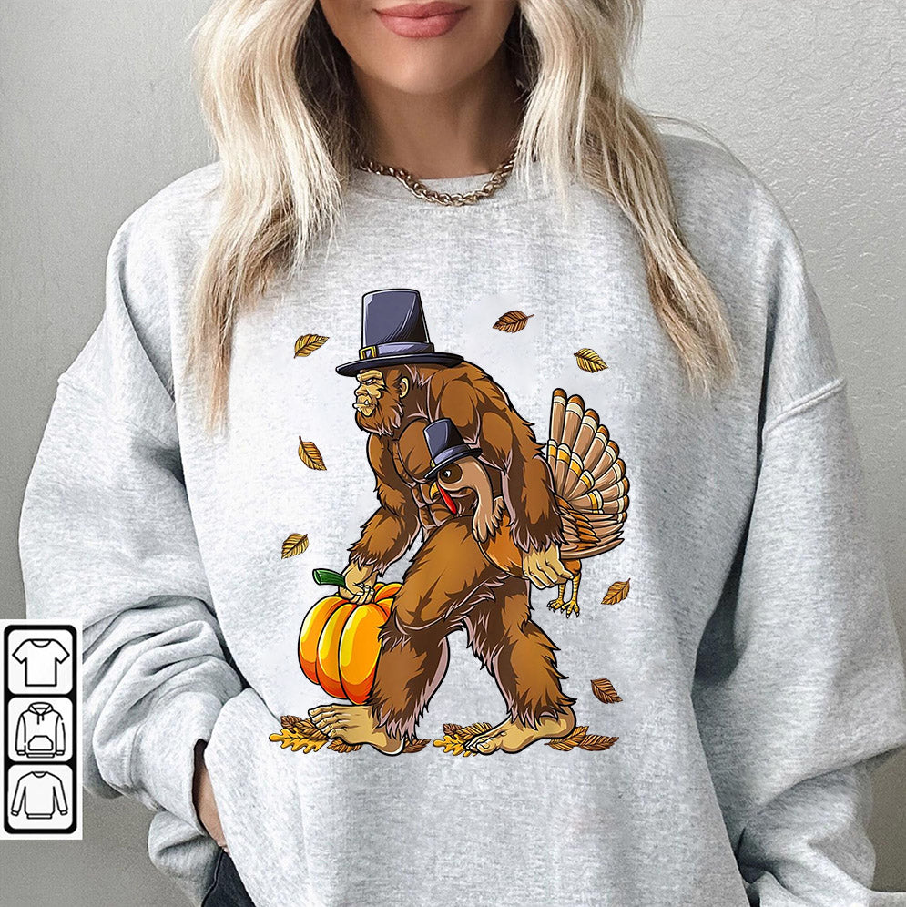 Bigfoot Turkey Pumpkin Thanksgiving Sasquatch Sweatshirt, Thanksgiving Turkey Shirt, Happy Thanksgiving Day Gift, Thanksgiving Matching Tee