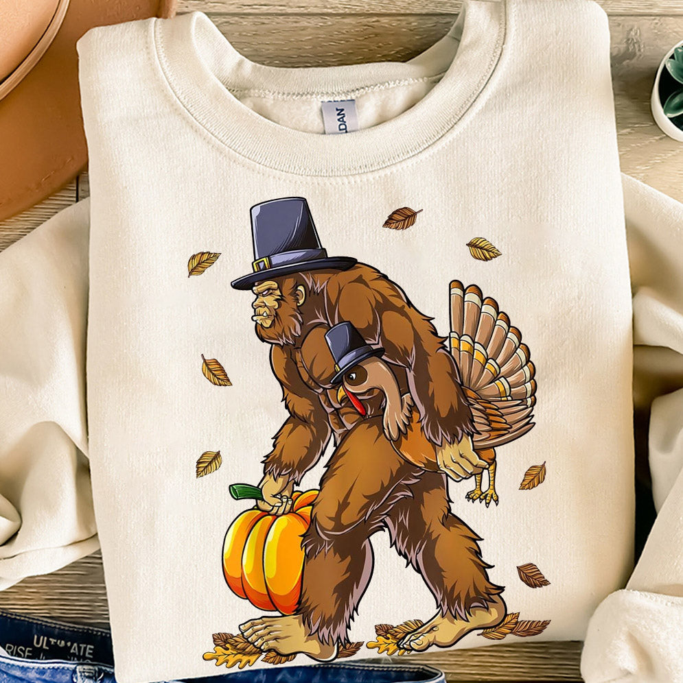 Bigfoot Turkey Pumpkin Thanksgiving Sasquatch Sweatshirt, Thanksgiving Turkey Shirt, Happy Thanksgiving Day Gift, Thanksgiving Matching Tee