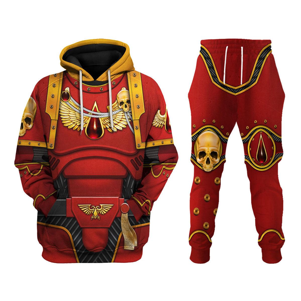 Blood Angels Captain Warhammer Costume Hoodie Jogger,Blood Angels Captain Marines Cosplay 3D Hoodie Pants, Warhammer 3D Tracksuit 