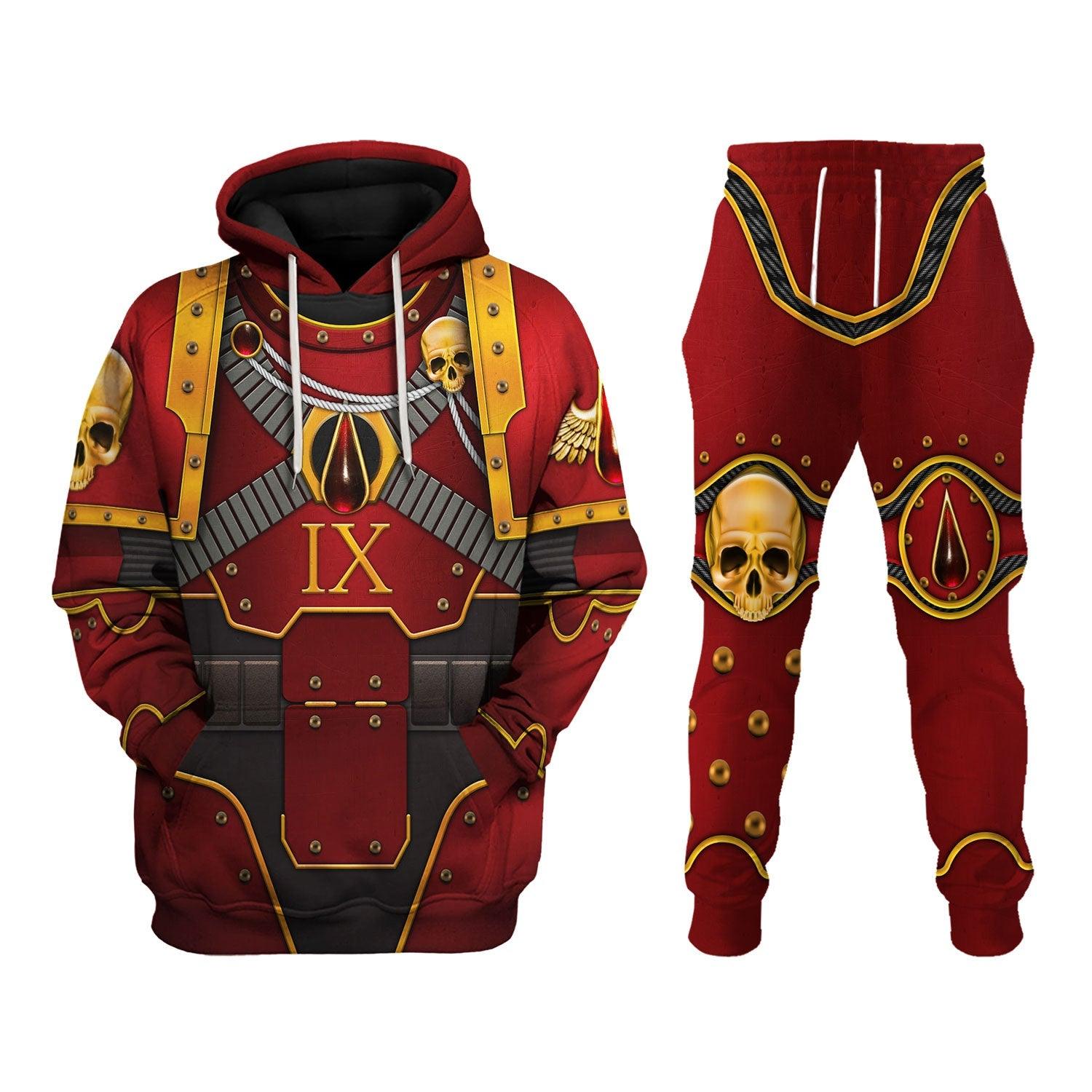 Blood Angels IX Captain Warhammer Costume Hoodie Jogger,Blood Angels IX Captain Marines Cosplay 3D Hoodie Pants, Warhammer 3D Tracksuit 