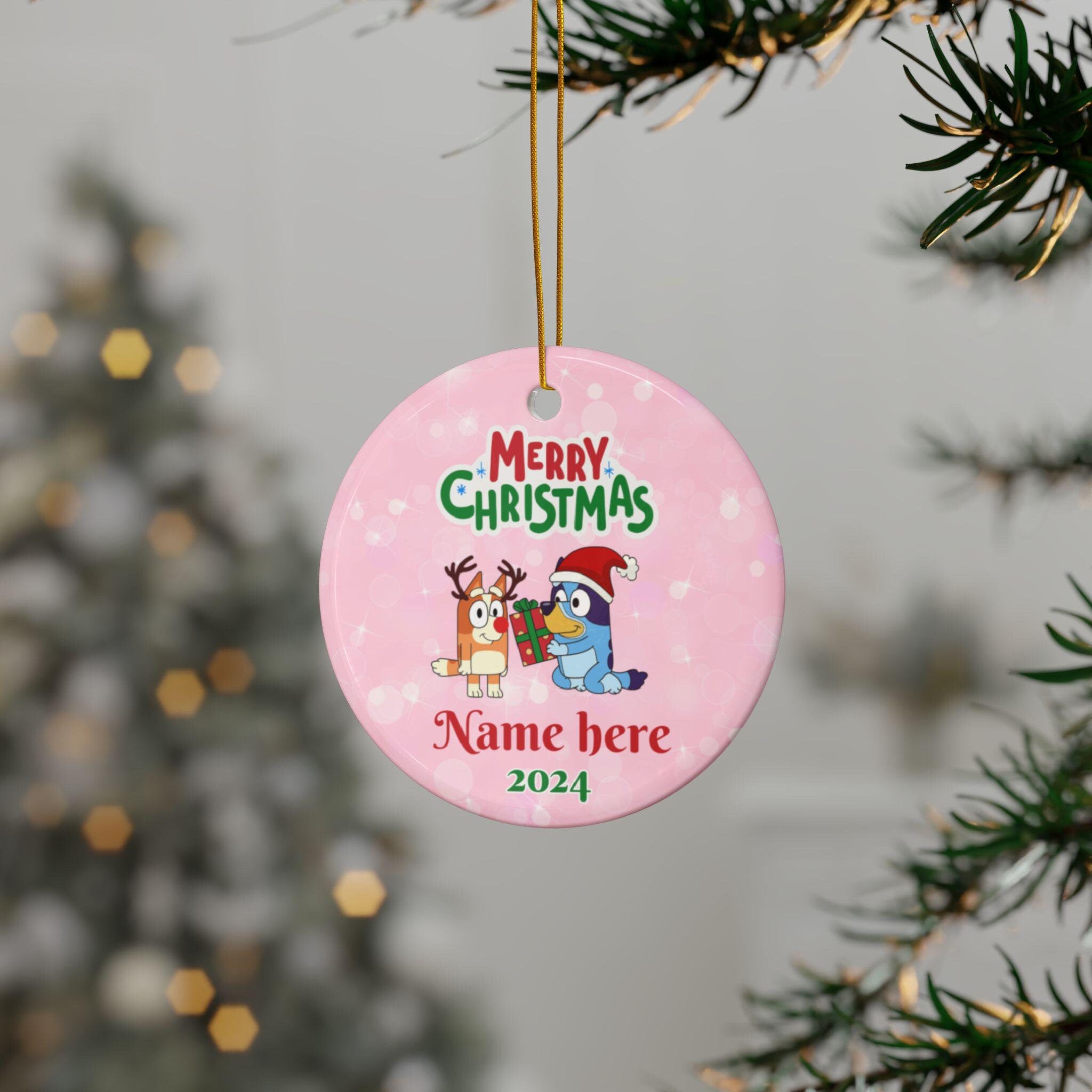 Bluey Custom Name Christmas Ornament, bluey keepsake gift for girl, bluey personalized gift,bluey Christmas gift,bluey gift for her ceramic ORH2510