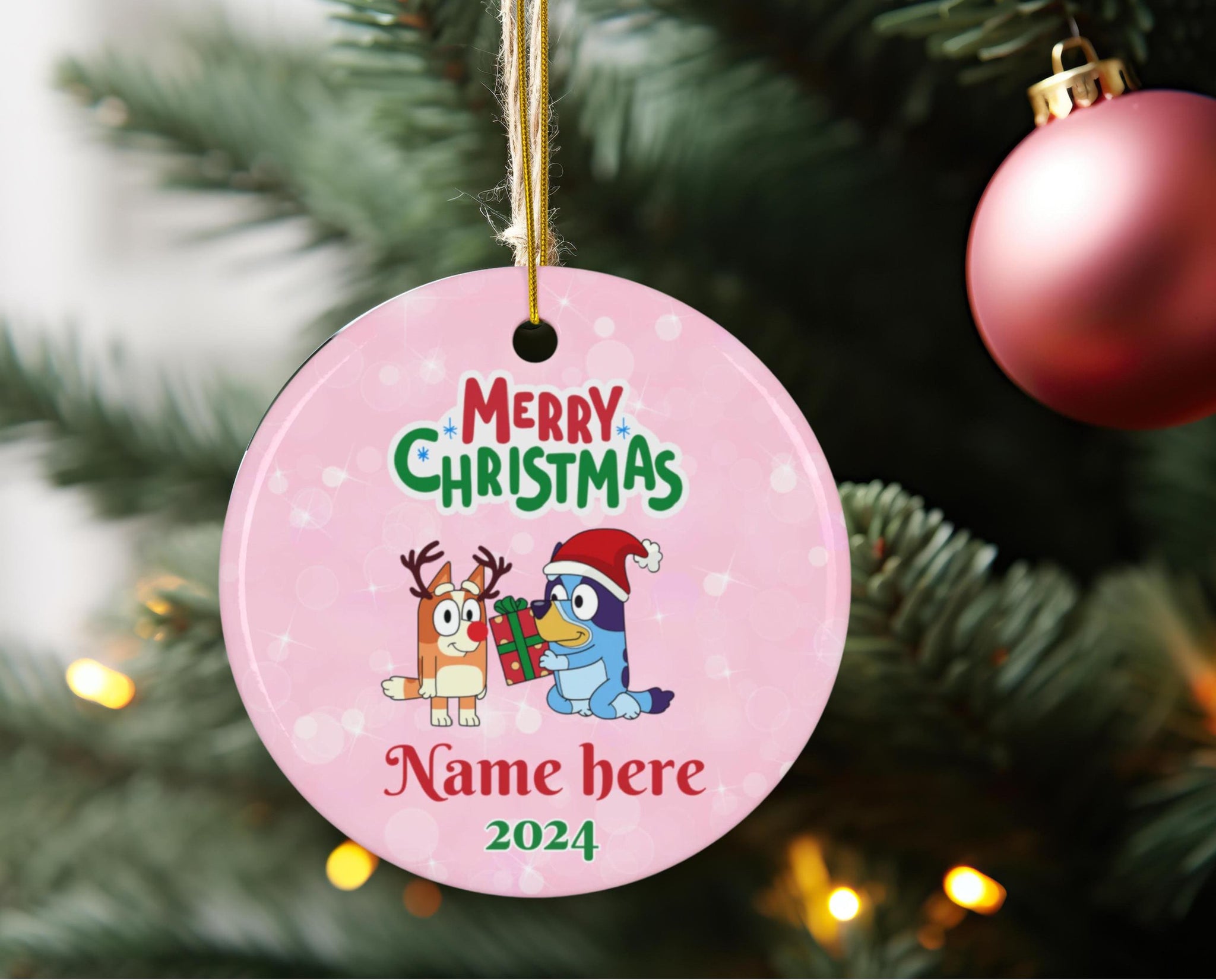 Bluey Custom Name Christmas Ornament, bluey keepsake gift for girl, bluey personalized gift,bluey Christmas gift,bluey gift for her ceramic ORH2510