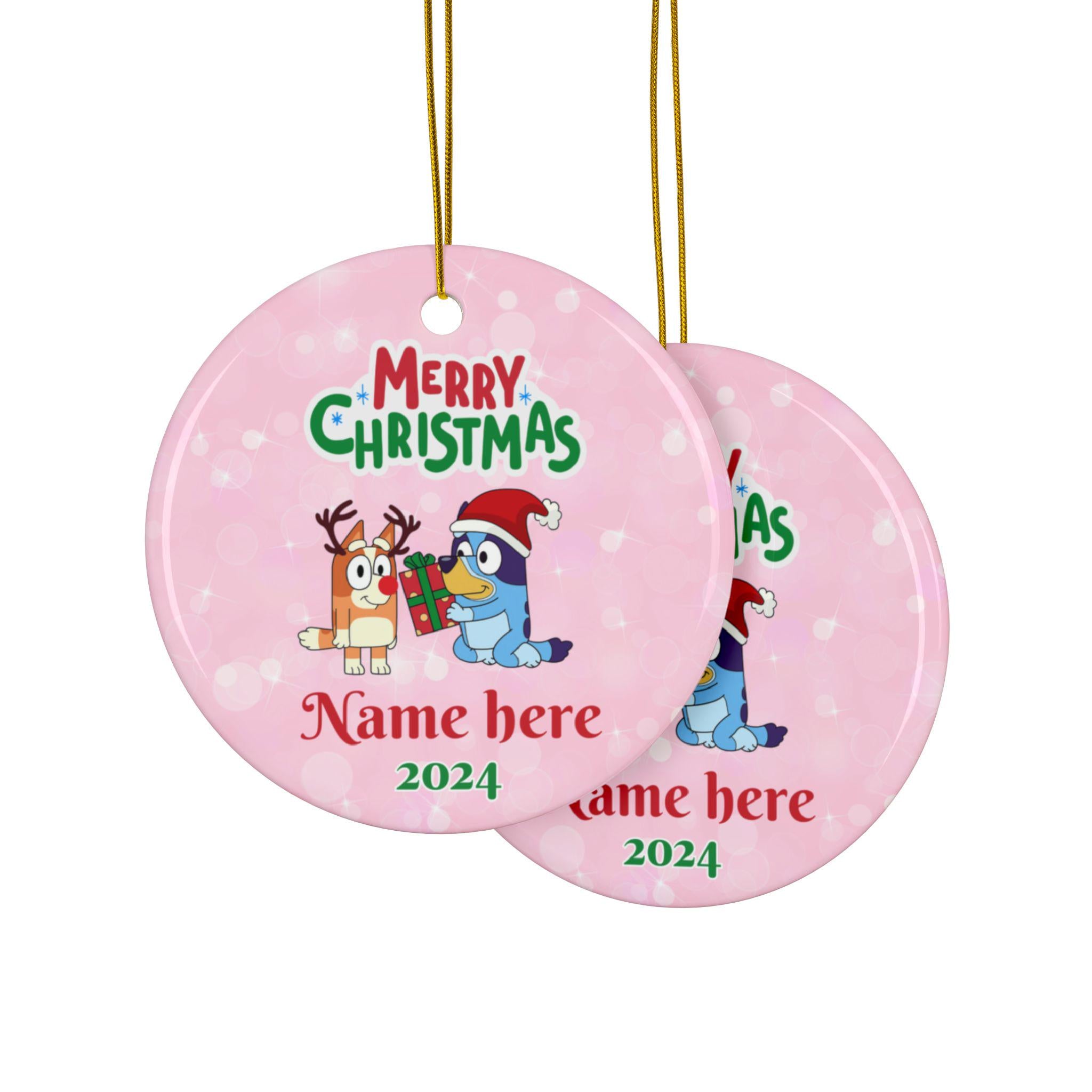 Bluey Custom Name Christmas Ornament, bluey keepsake gift for girl, bluey personalized gift,bluey Christmas gift,bluey gift for her ceramic ORH2510