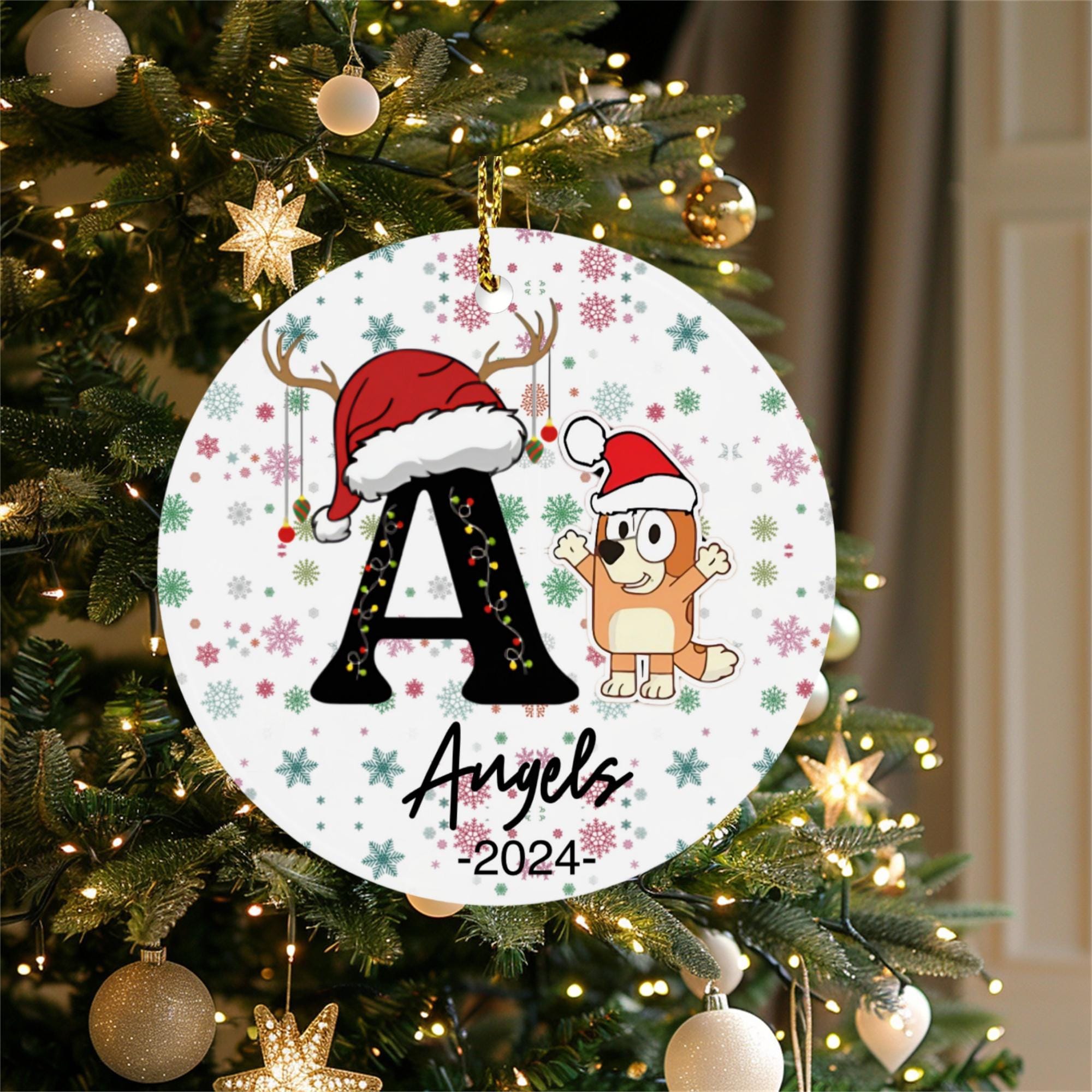 luey Letter Name Ornament 2024, Christmas Ornament, Custom Name Ornament, Initials Ornament, Bluey Christmas Gift Custom Family Ornament ORH2510