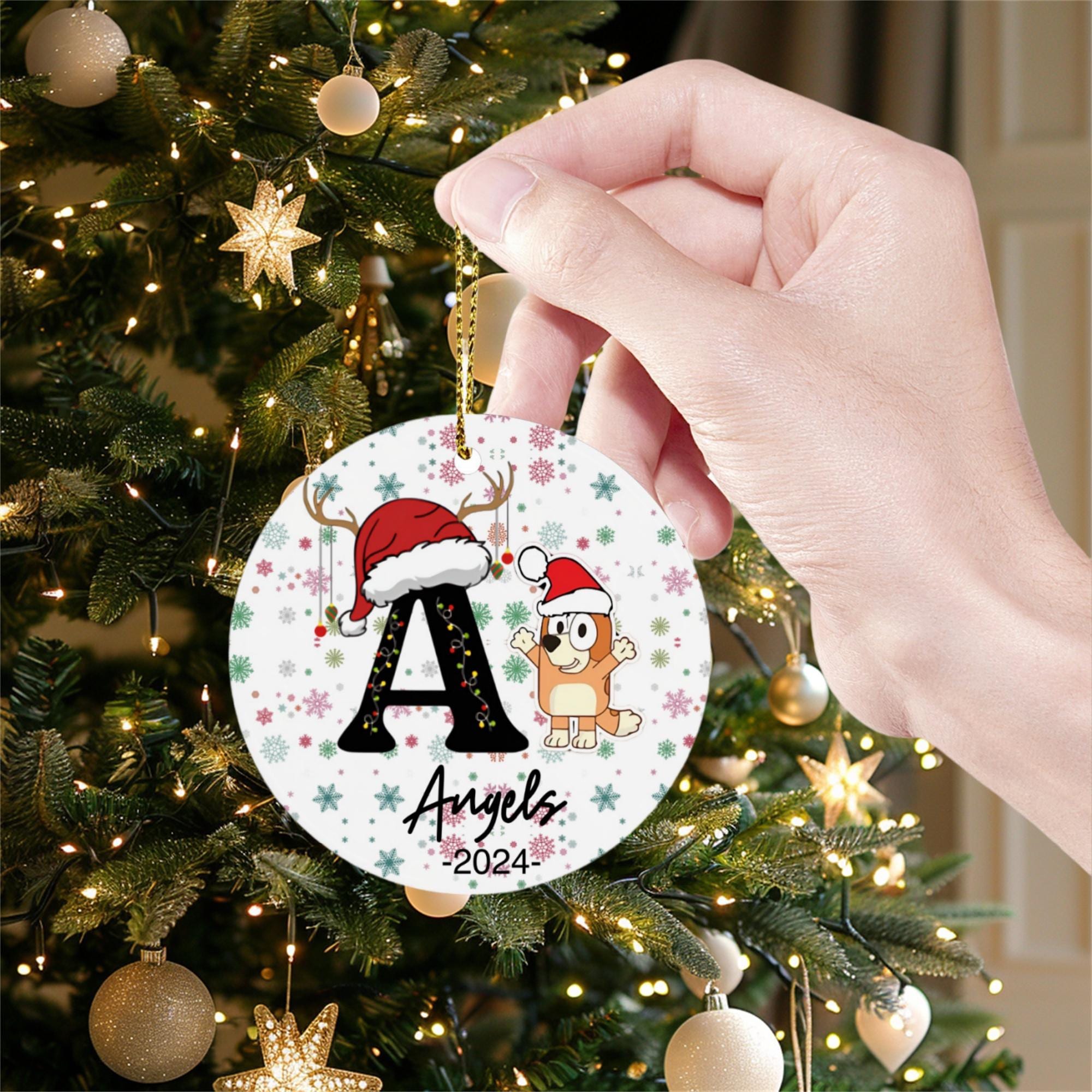 luey Letter Name Ornament 2024, Christmas Ornament, Custom Name Ornament, Initials Ornament, Bluey Christmas Gift Custom Family Ornament ORH2510