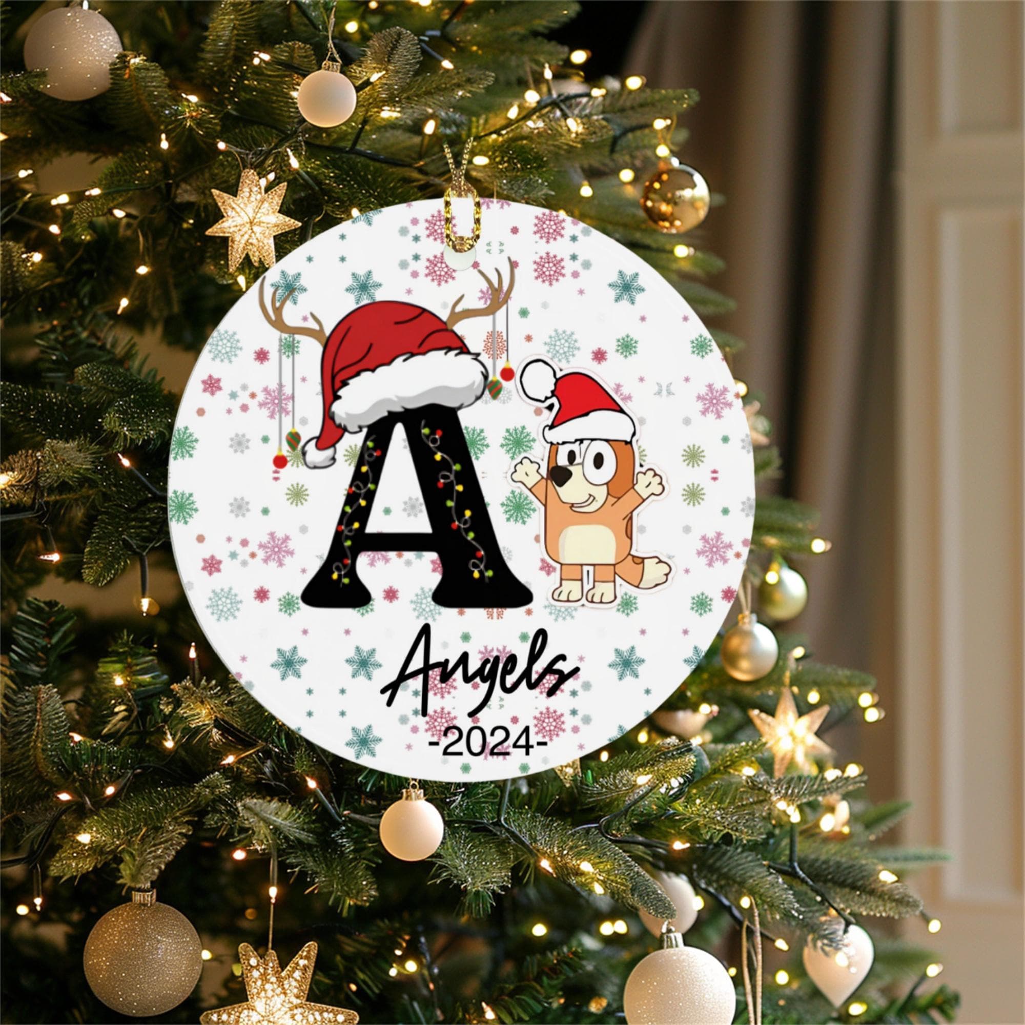 luey Letter Name Ornament 2024, Christmas Ornament, Custom Name Ornament, Initials Ornament, Bluey Christmas Gift Custom Family Ornament ORH2510