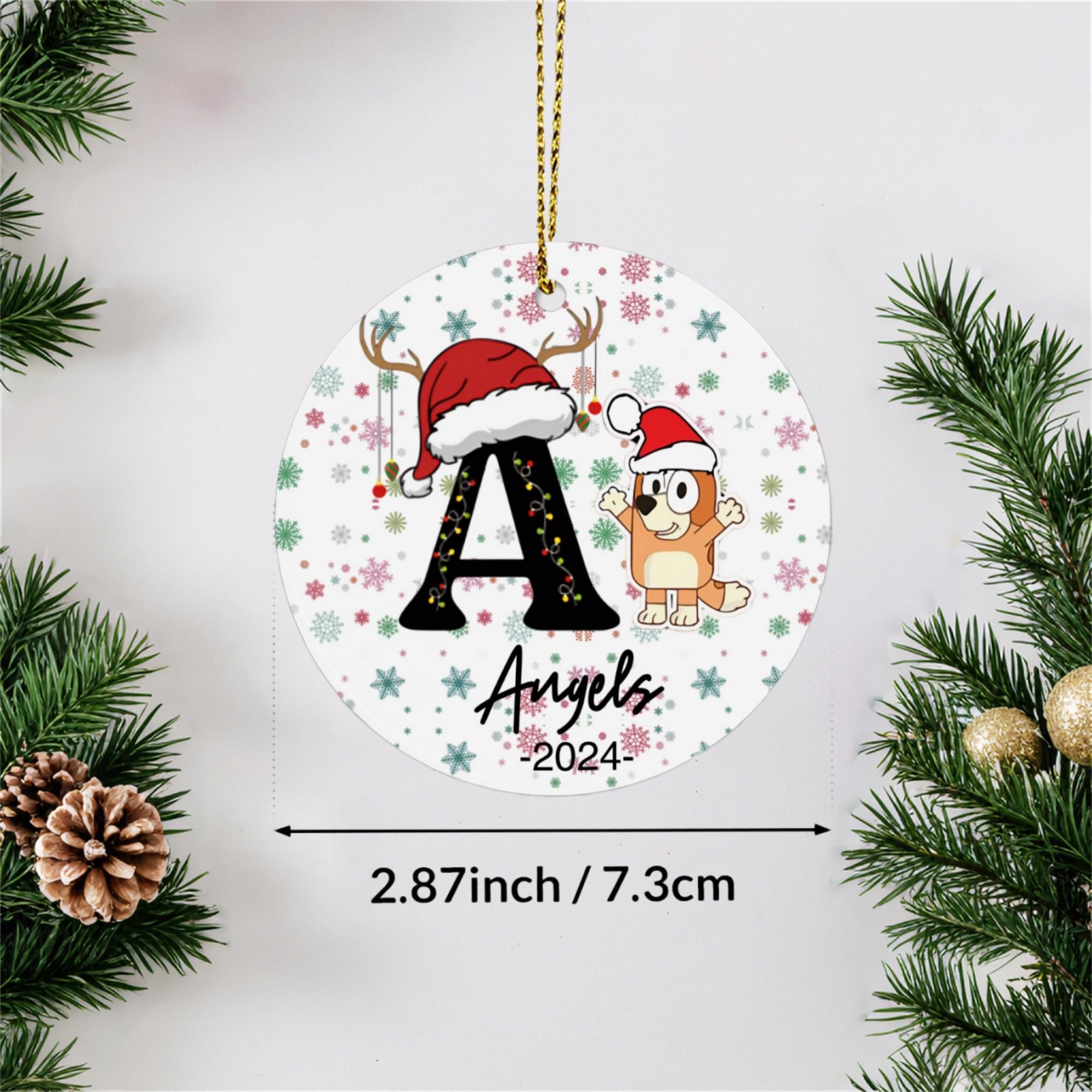 luey Letter Name Ornament 2024, Christmas Ornament, Custom Name Ornament, Initials Ornament, Bluey Christmas Gift Custom Family Ornament ORH2510