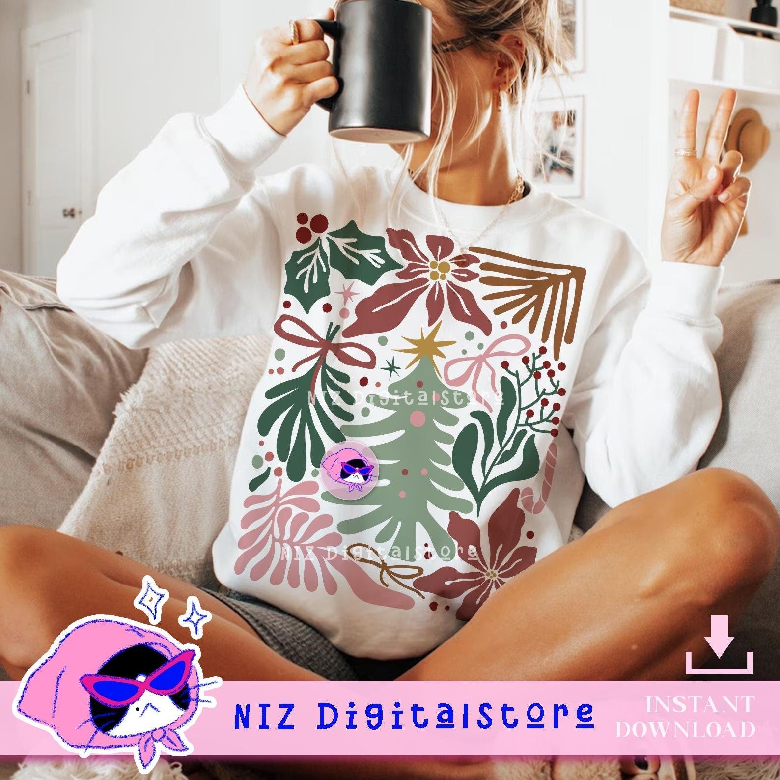 Boho Christmas Floral, Groovy Christmas Art Png Design, Christmas Art, Christmas Png, Christmas Flower Png Sublimation, Christmas Png Shirt SCU