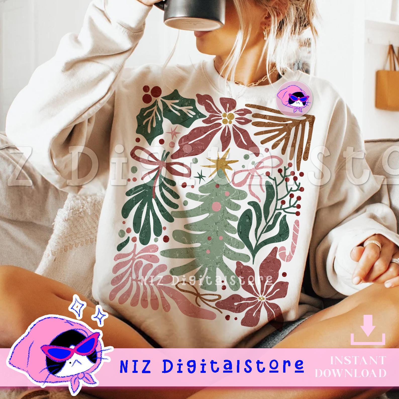 Boho Christmas Floral, Groovy Christmas Art Png Design, Christmas Art, Christmas Png, Christmas Flower Png Sublimation, Christmas Png Shirt SCU