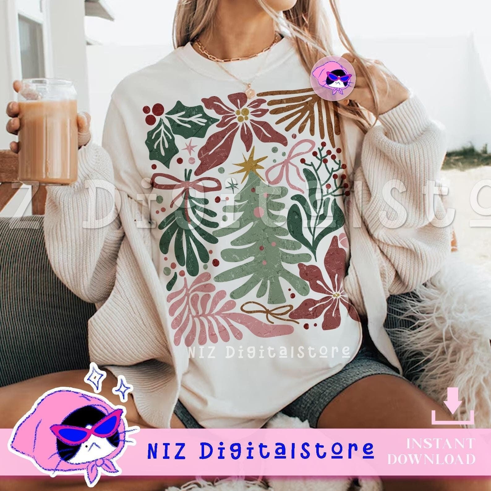 Boho Christmas Floral, Groovy Christmas Art Png Design, Christmas Art, Christmas Png, Christmas Flower Png Sublimation, Christmas Png Shirt SCU