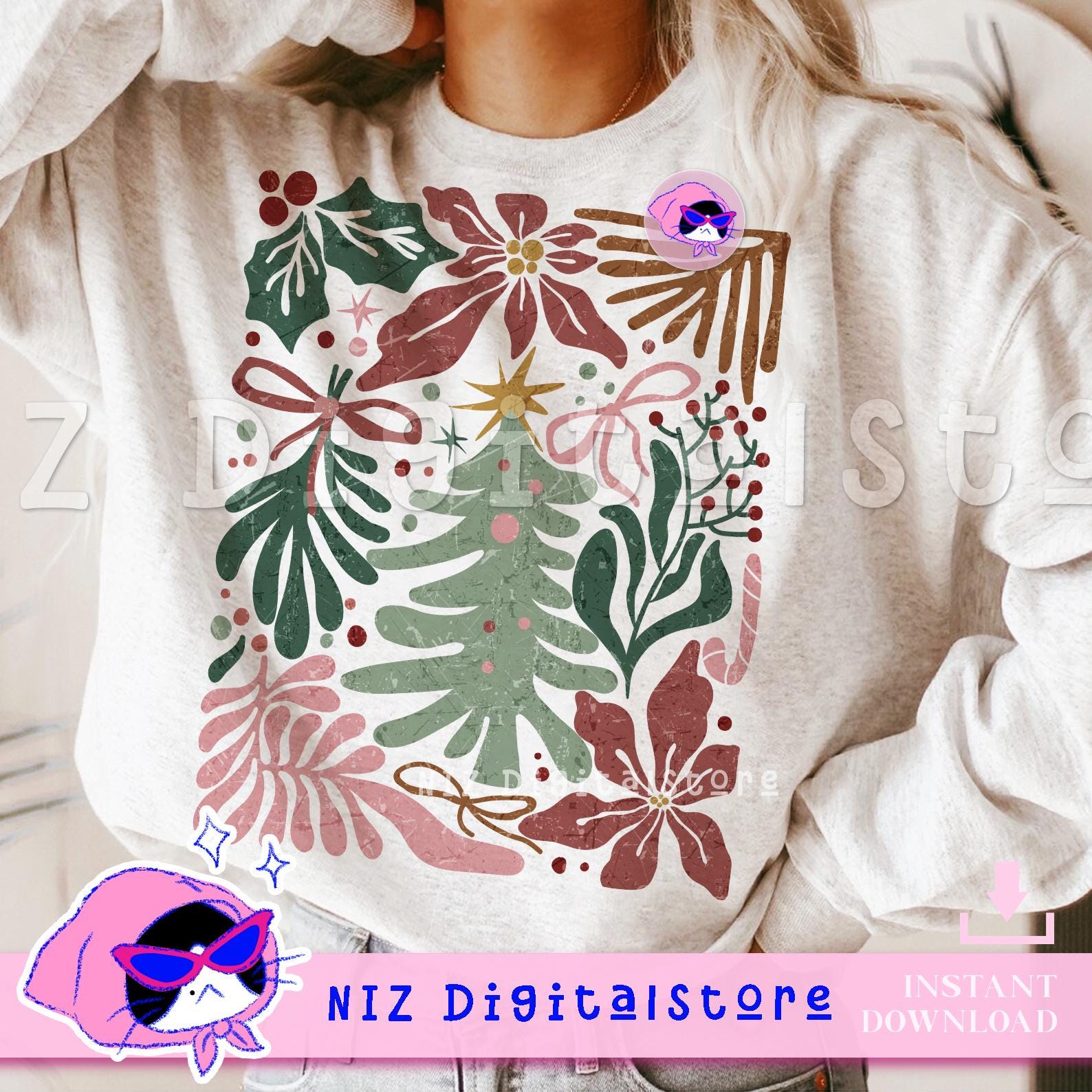 Boho Christmas Floral, Groovy Christmas Art Png Design, Christmas Art, Christmas Png, Christmas Flower Png Sublimation, Christmas Png Shirt SCU