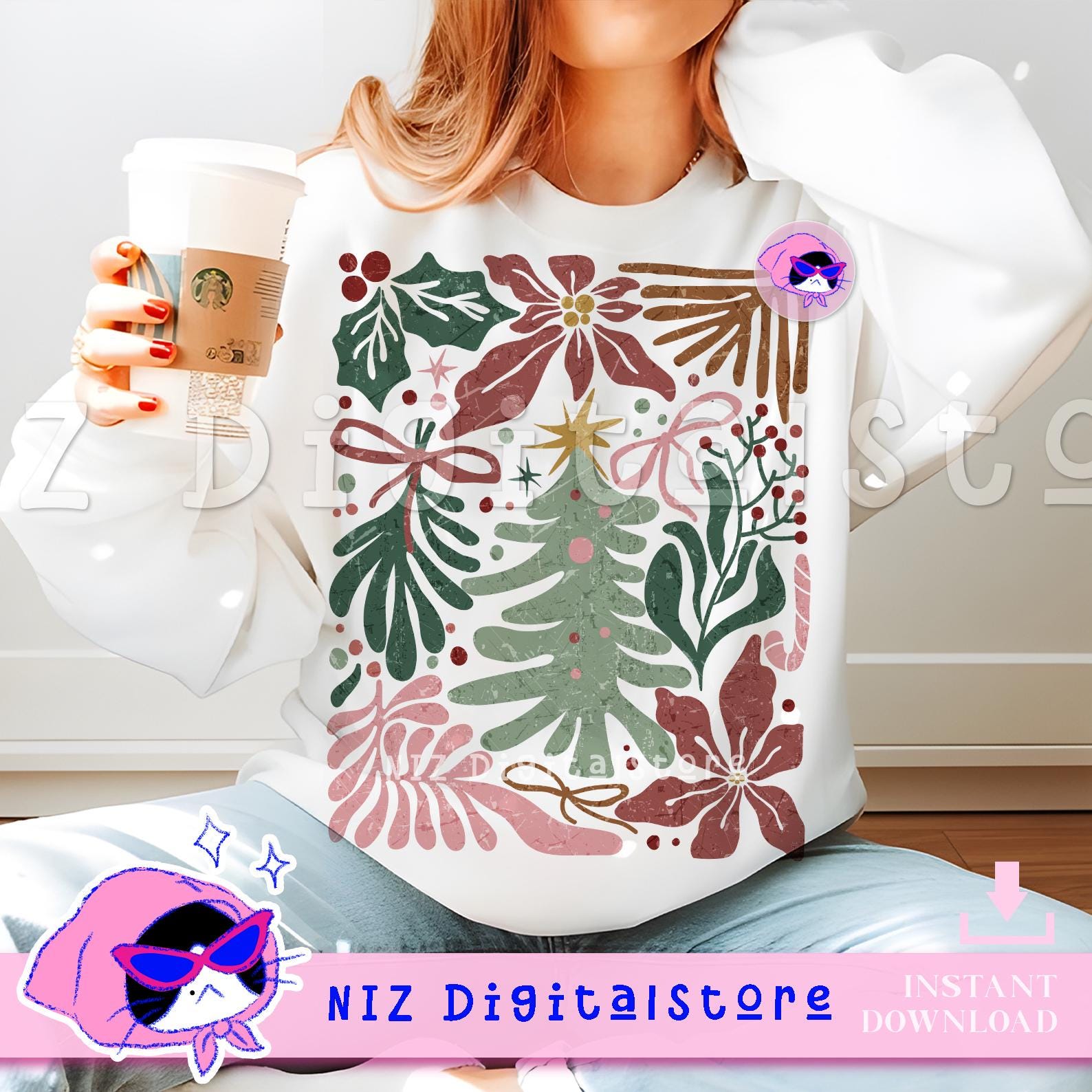 Boho Christmas Floral, Groovy Christmas Art Png Design, Christmas Art, Christmas Png, Christmas Flower Png Sublimation, Christmas Png Shirt SCU