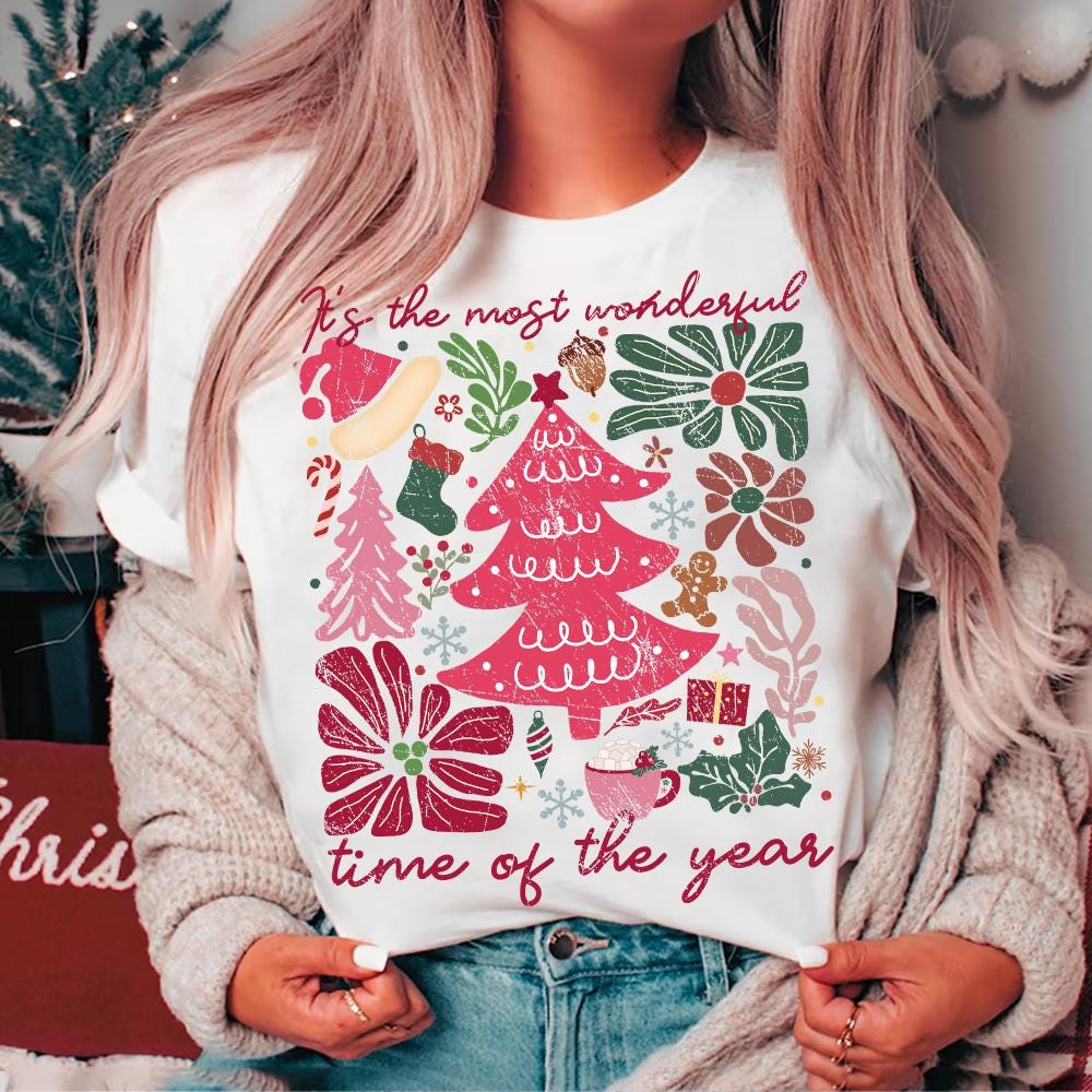 Boho Floral Christmas Png, Pink Christmas Hand Drawn Png, Boho Christmas Sublimation, Coquette Christmas Png, Girly Christmas Tree Png SCU