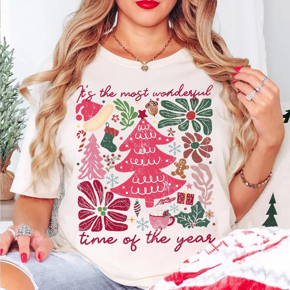 Boho Floral Christmas Png, Pink Christmas Hand Drawn Png, Boho Christmas Sublimation, Coquette Christmas Png, Girly Christmas Tree Png SCU