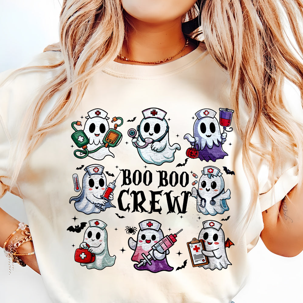 BOO BOO Crew T-shirt, Nurse T-shirt, Nurse Halloween T-shirt, Pink Halloween T-shirt, Ghost T-shirt, Spooky Season T-shirt, Cna T-shirt