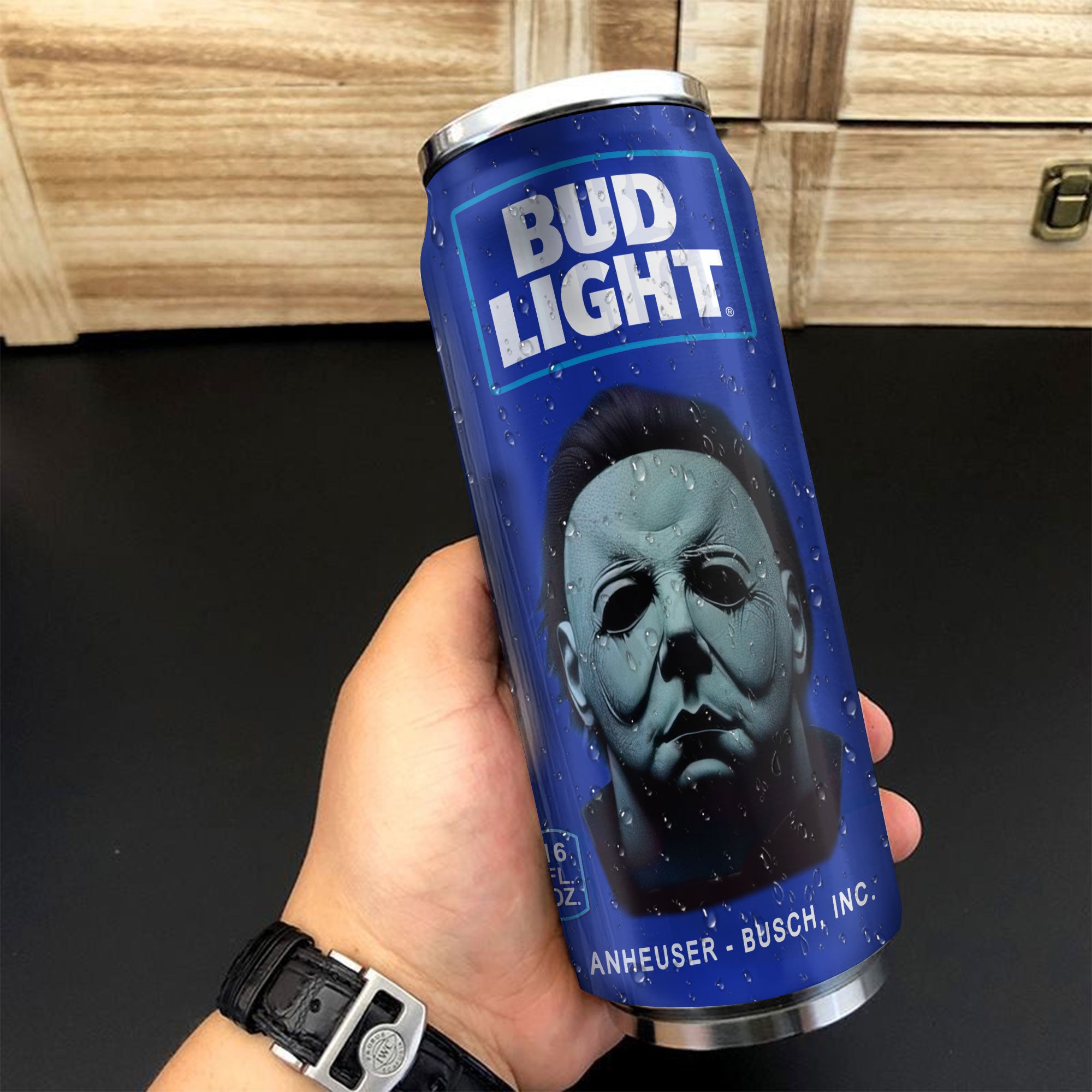 Bud Light Drink Michael Myers Halloween Insulated Tumbler Stainless Steel Water - 16Oz 324113_parent tumb1