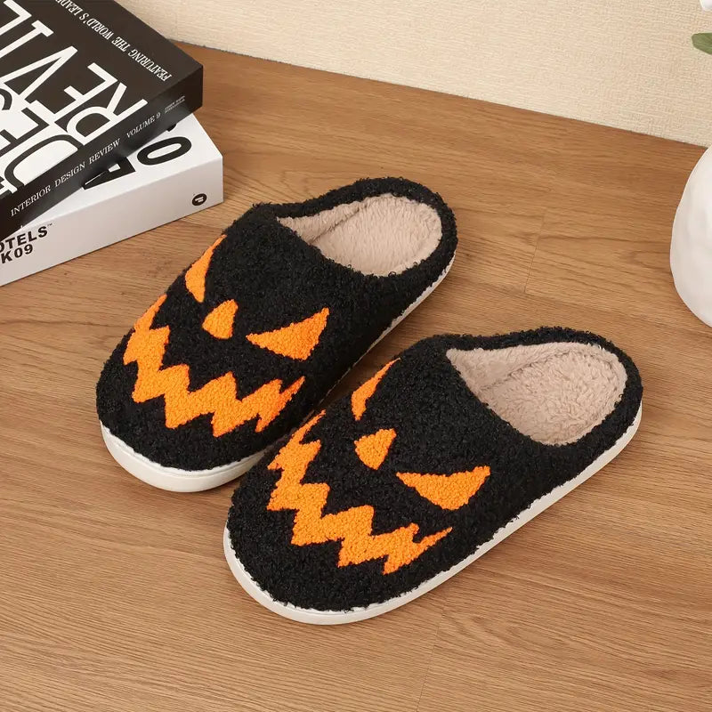 Ghost Face Fuzzy Slippers, Funny Closed Toe Plush Lined House Shoes, Winter Warm Home Slippers SL0808 26