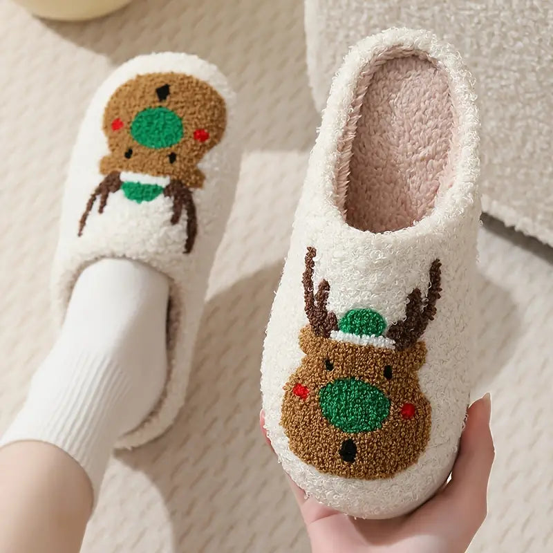 Cartoon Christmas Deer Print Slippers, Slip On Soft Sole Flat Non-slip Comfy Shoes, Winter Plush Home Warm Shoes
 SL0808 15