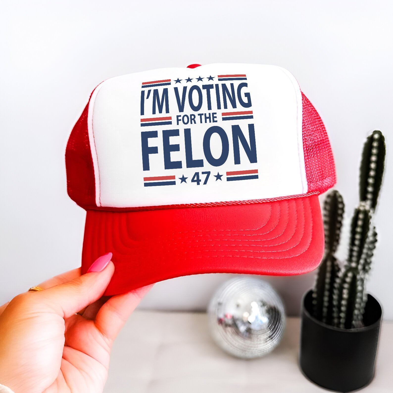 Voting For The Felon 47 Trump Embroidered Hat Trucker Hat #13 Tu4