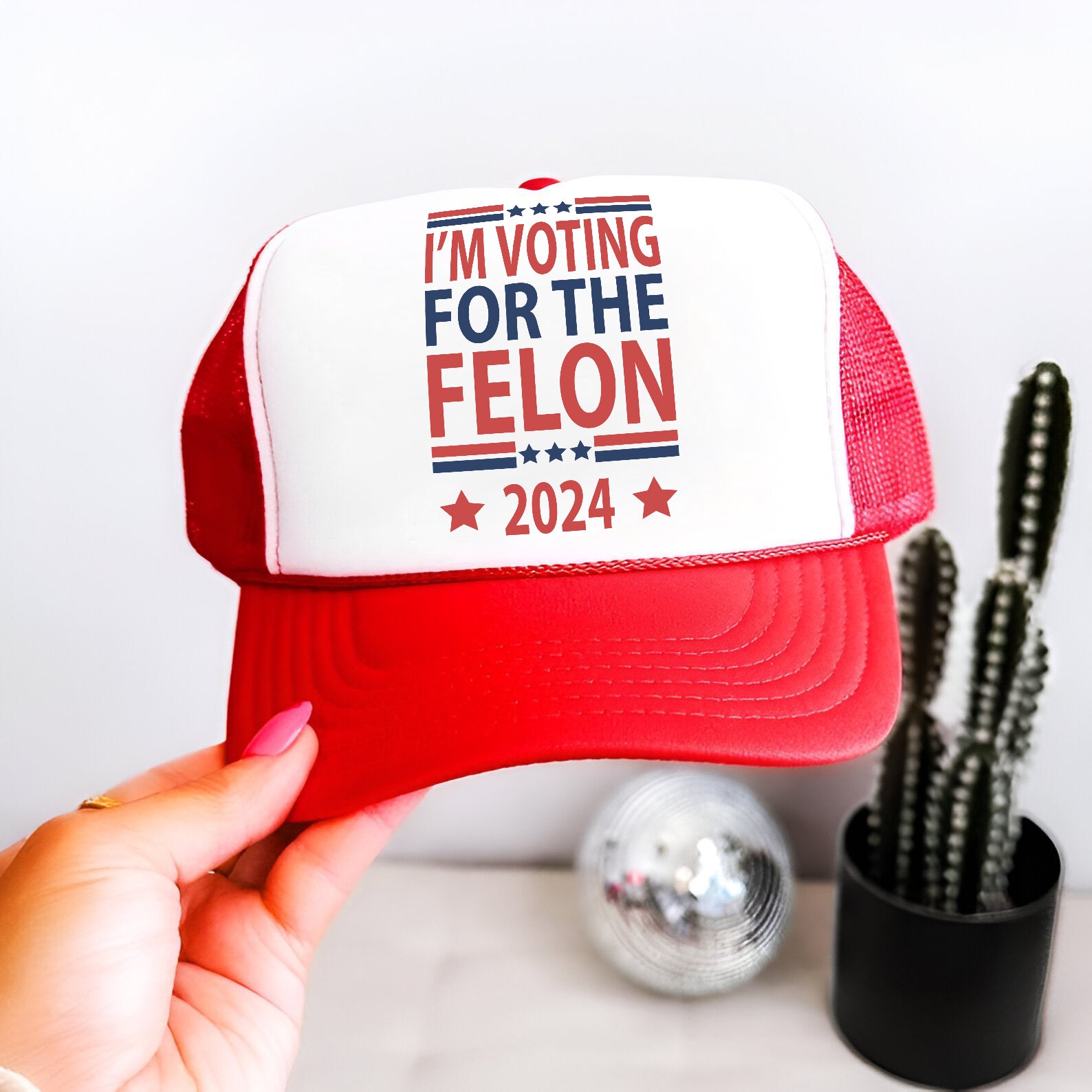 Voting For The Felon 2024 Embroidered Hat Trucker Hat #20 Tu4