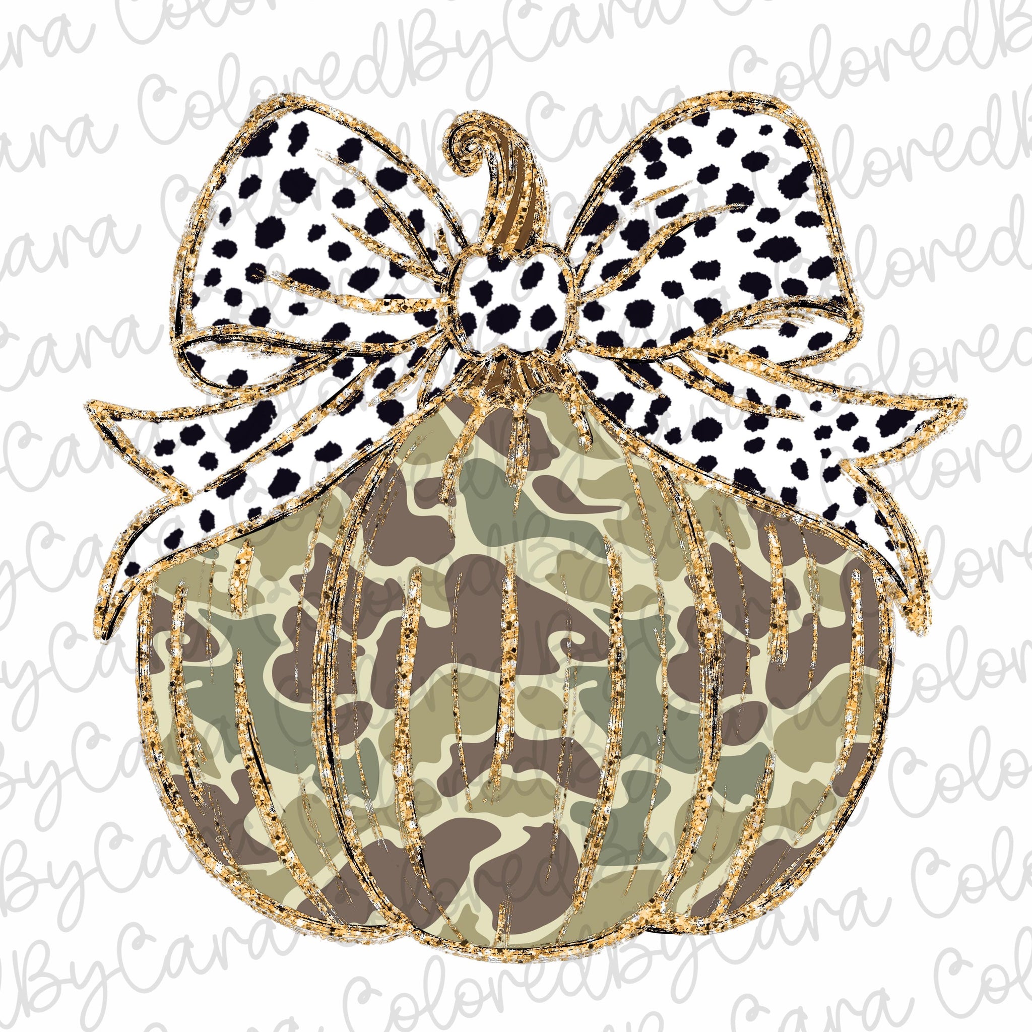 camo Coquette gold glitter pumpkin png girls fall pumpkin design dtf Halloween girls fall png kids fall design bow acrylic brushstroke 1 SCU