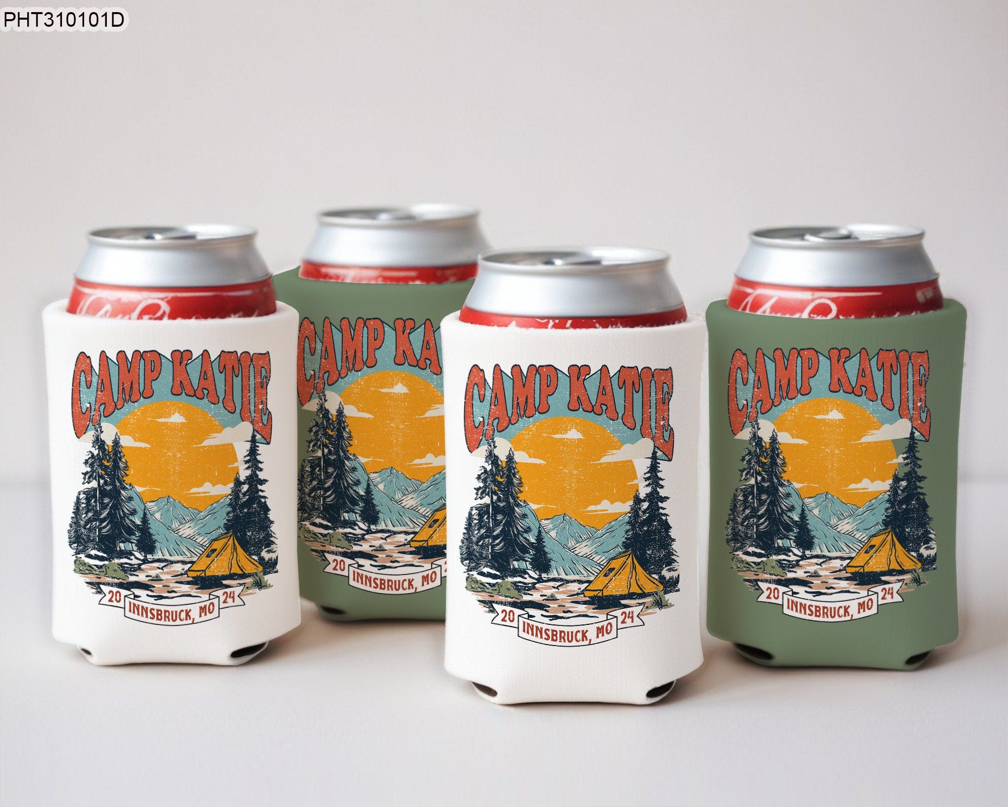 Camping Bachelorette Party Can Coolers, Camp Bachelorette Can Coolers, Custom Camp Bachelorette Can Cooler, Retro Camp Bach Theme Decoration SCU