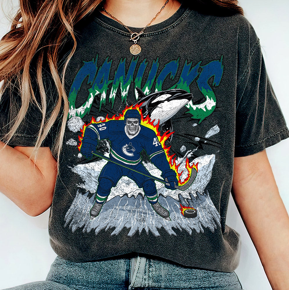 Canucks Hockey Png, Retro Vintage Skeleton Whale Ice Sport Gift