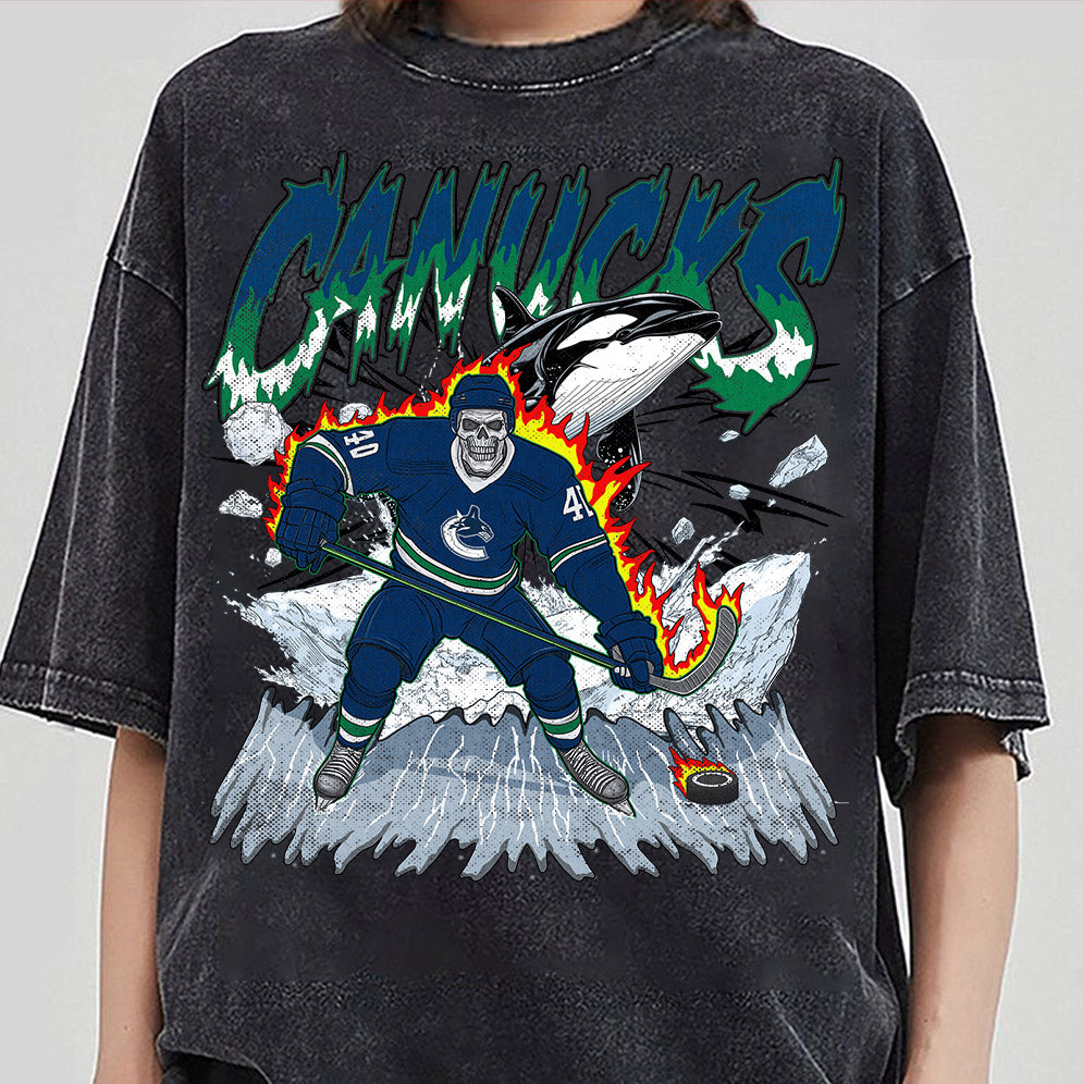 Canucks Hockey Png, Retro Vintage Skeleton Whale Ice Sport Gift