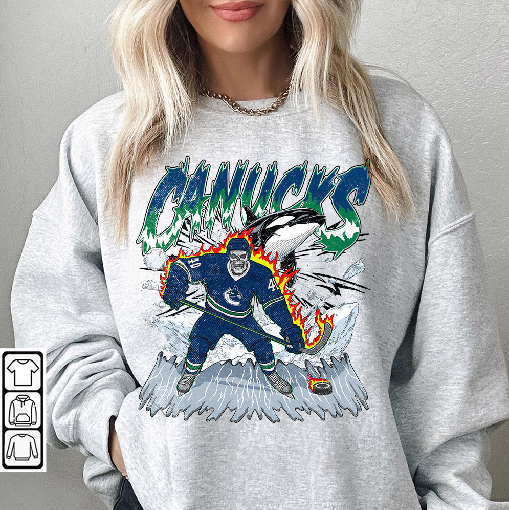 Canucks Hockey Png, Retro Vintage Skeleton Whale Ice Sport Gift